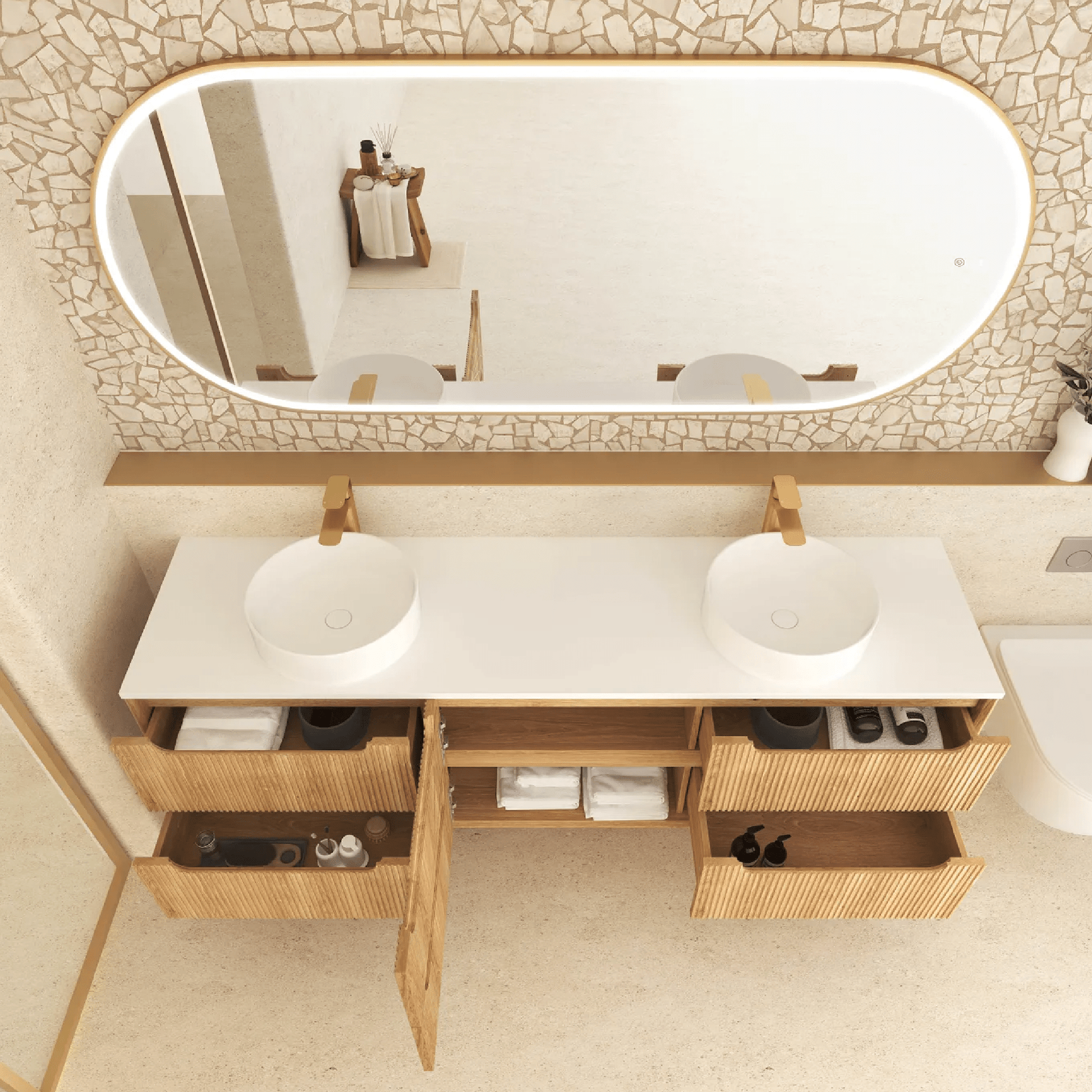 OTTI - Byron Fluted 1800mm Woodland Oak Wall Hung Vanity - Vanities - from our - Otti - supplier–available at Bathroom City Perth
