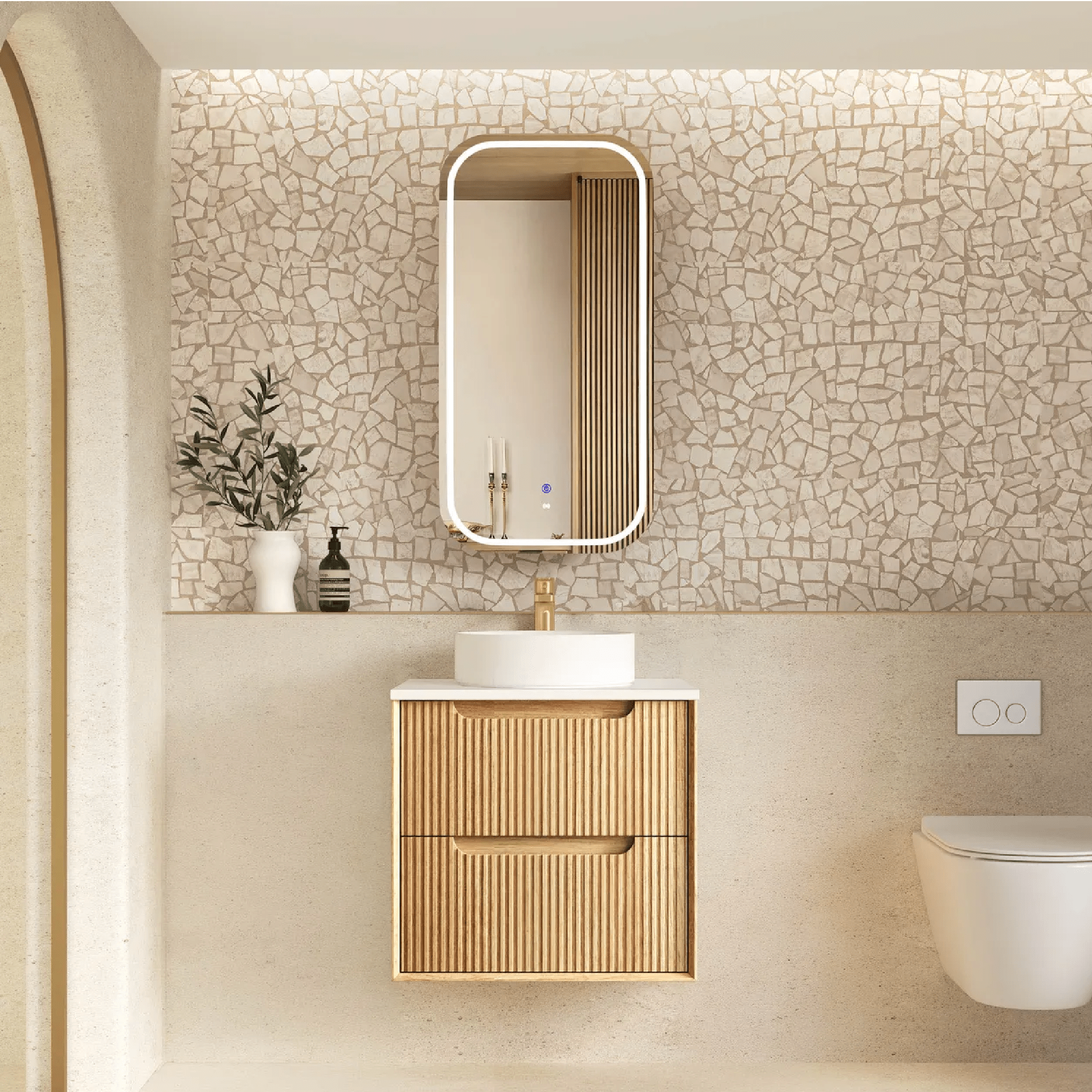 OTTI - Byron Fluted 600mm Woodland Oak Wall Hung Vanity - Vanities - from our - Otti - supplier–available at Bathroom City Perth