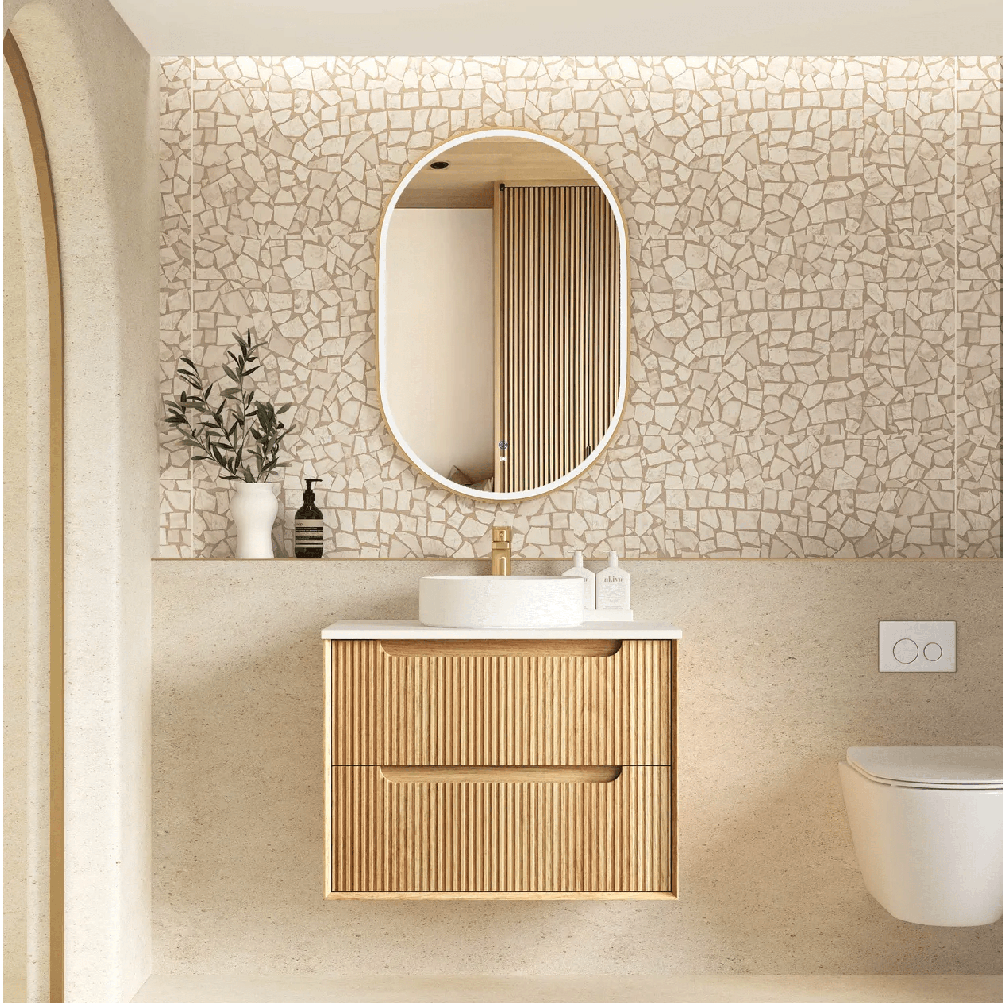 OTTI - Byron Fluted 750mm Woodland Oak Wall Hung Vanity - Vanities - from our - Otti - supplier–available at Bathroom City Perth