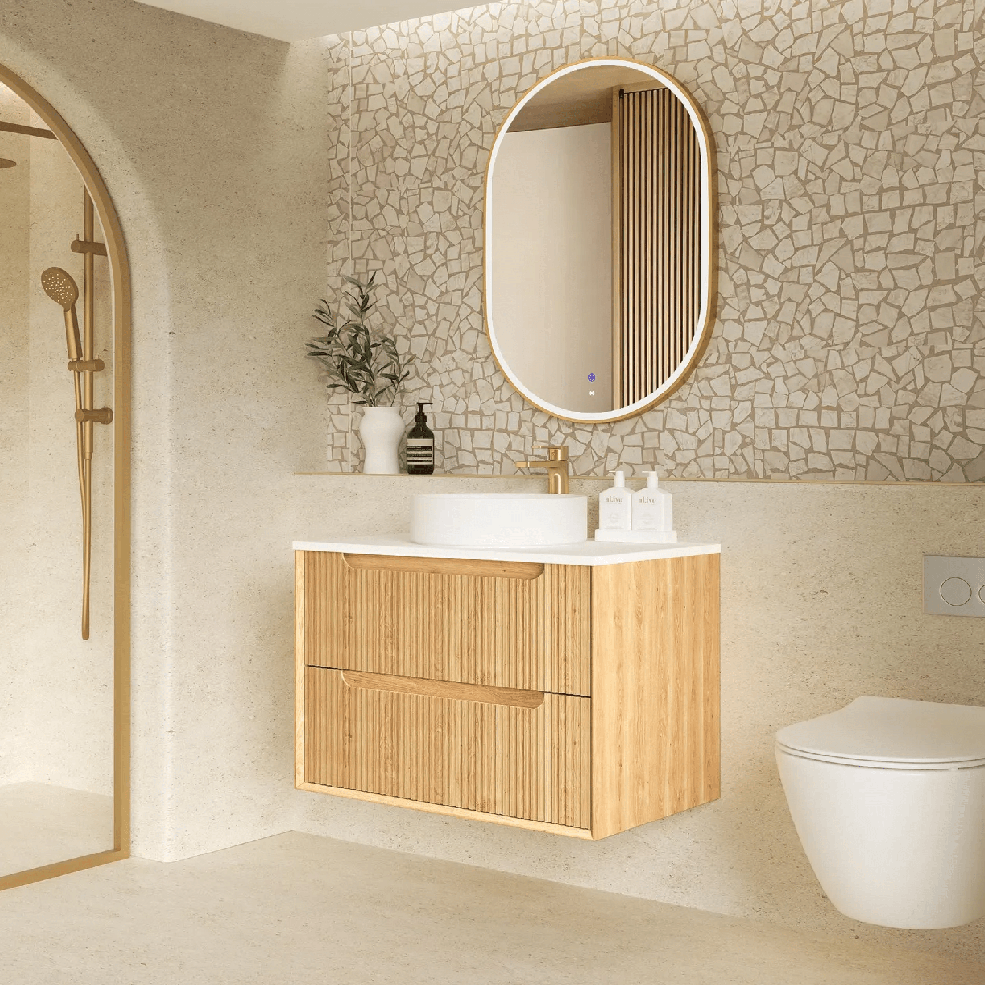 OTTI - Byron Fluted 750mm Woodland Oak Wall Hung Vanity - Vanities - from our - Otti - supplier–available at Bathroom City Perth