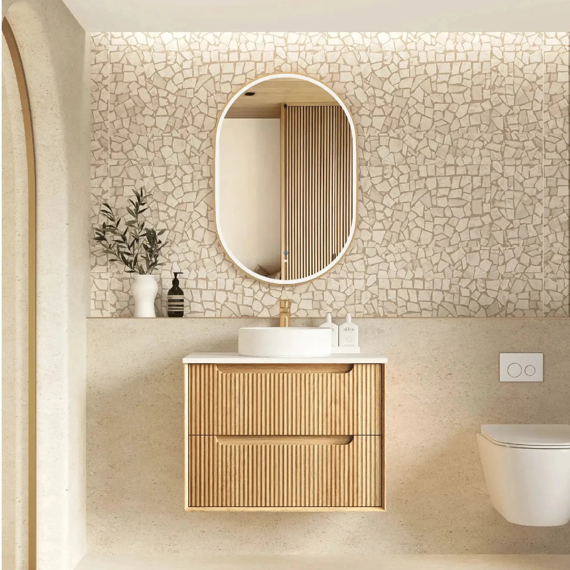 OTTI - Byron Fluted 750mm Woodland Oak Wall Hung Vanity-Vanities-from our-Otti-supplier–available at Bathroom City Perth