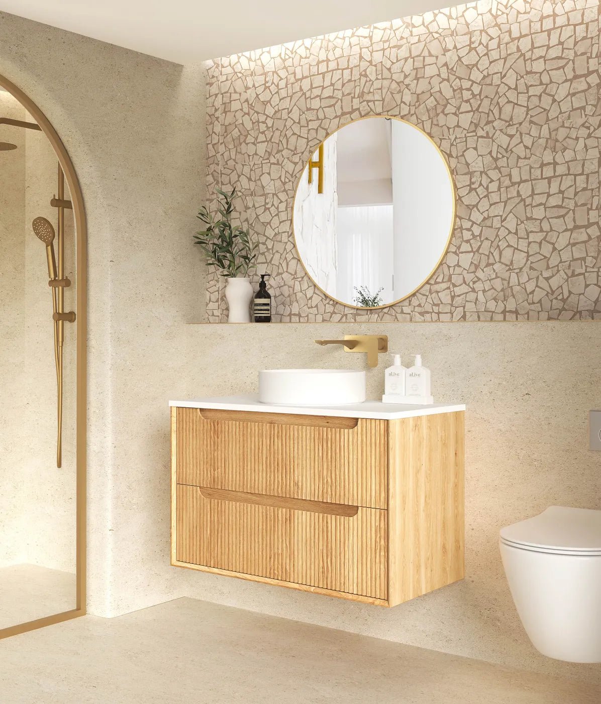 OTTI - Byron Fluted 900mm Woodland Oak Wall Hung Vanity-Vanities-from our-Otti-supplier–available at Bathroom City Perth