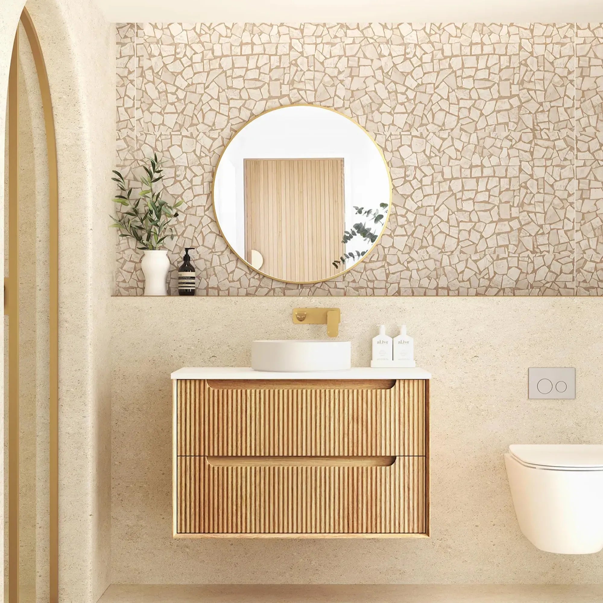 OTTI - Byron Fluted 900mm Woodland Oak Wall Hung Vanity-Vanities-from our-Otti-supplier–available at Bathroom City Perth