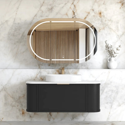 OTTI - Hampshire 1200mm Satin Black Wall Hung Curve Vanity-Vanities-from our-Otti-supplier–available at Bathroom City Perth