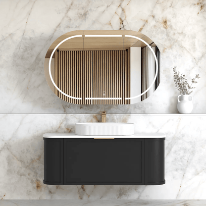 OTTI - Hampshire 1200mm Satin Black Wall Hung Curve Vanity - Vanities - from our - Otti - supplier–available at Bathroom City Perth