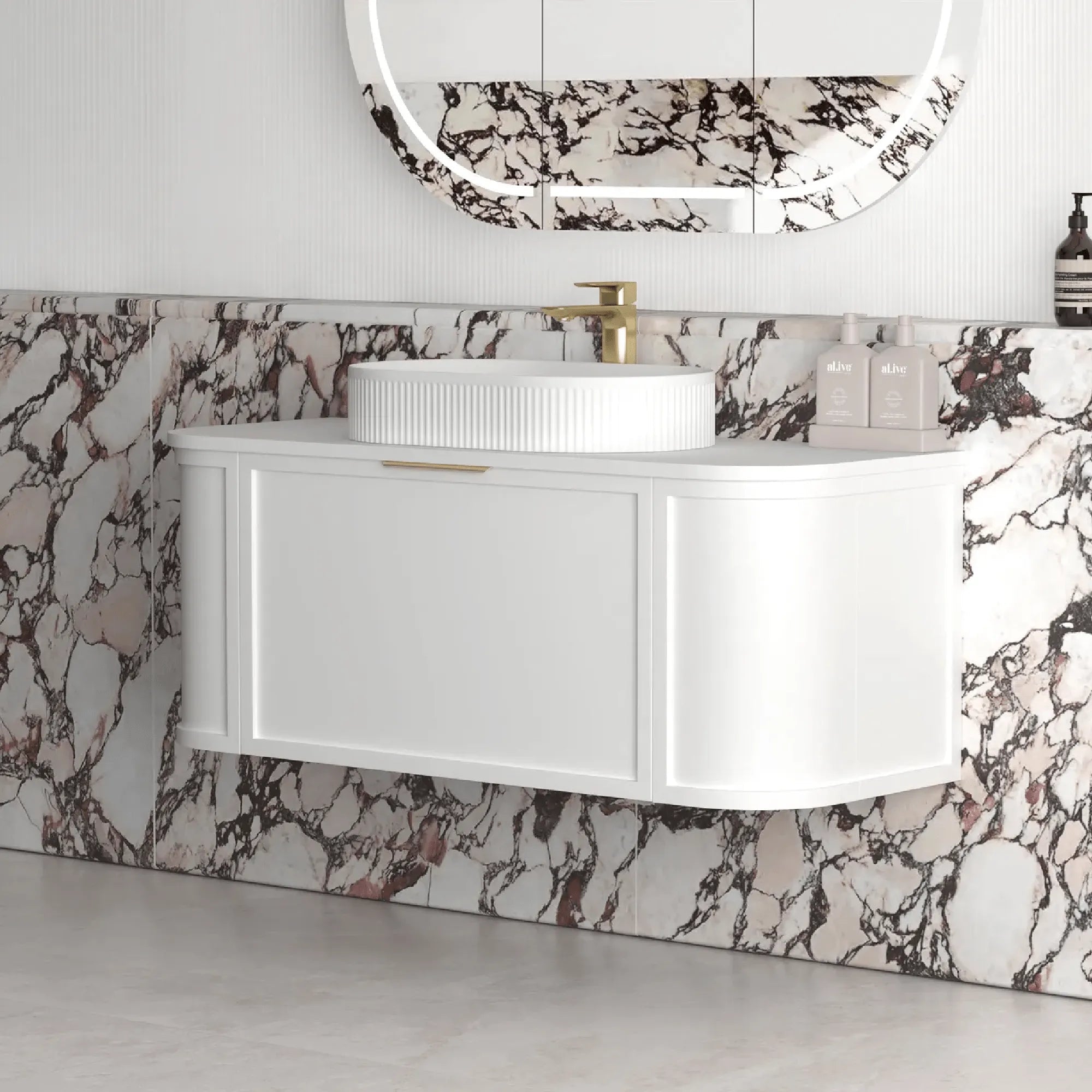 OTTI - Hampshire 1200mm Satin White Wall Hung Curve Vanity-Vanities-from our-Otti-supplier–available at Bathroom City Perth