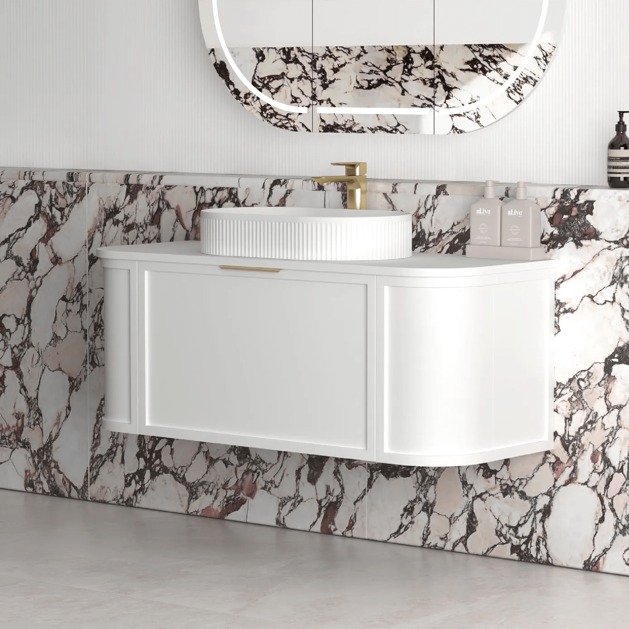 OTTI - Hampshire 1200mm Satin White Wall Hung Curve Vanity - Vanities - from our - Otti - supplier–available at Bathroom City Perth