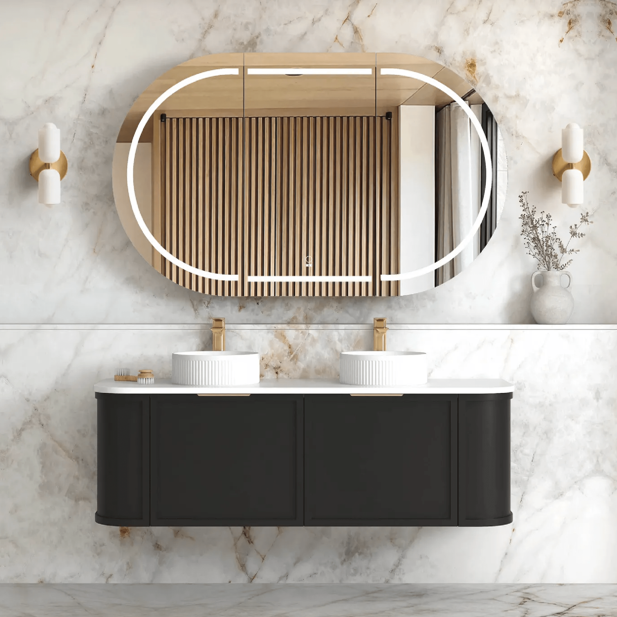 OTTI - Hampshire 1500mm Satin Black Wall Hung Curve Vanity - Vanities - from our - Otti - supplier–available at Bathroom City Perth