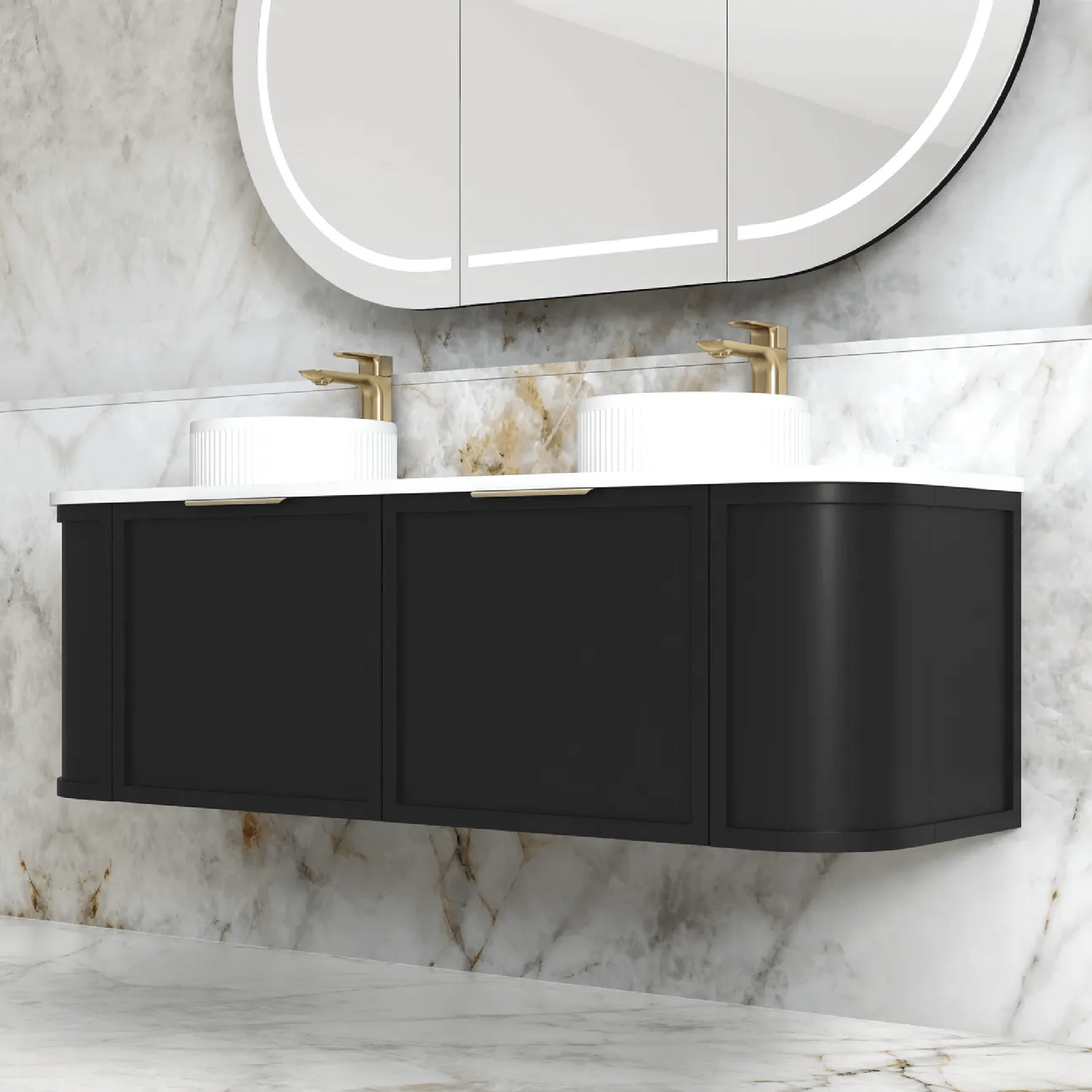 OTTI - Hampshire 1500mm Satin Black Wall Hung Curve Vanity - Vanities - from our - Otti - supplier–available at Bathroom City Perth