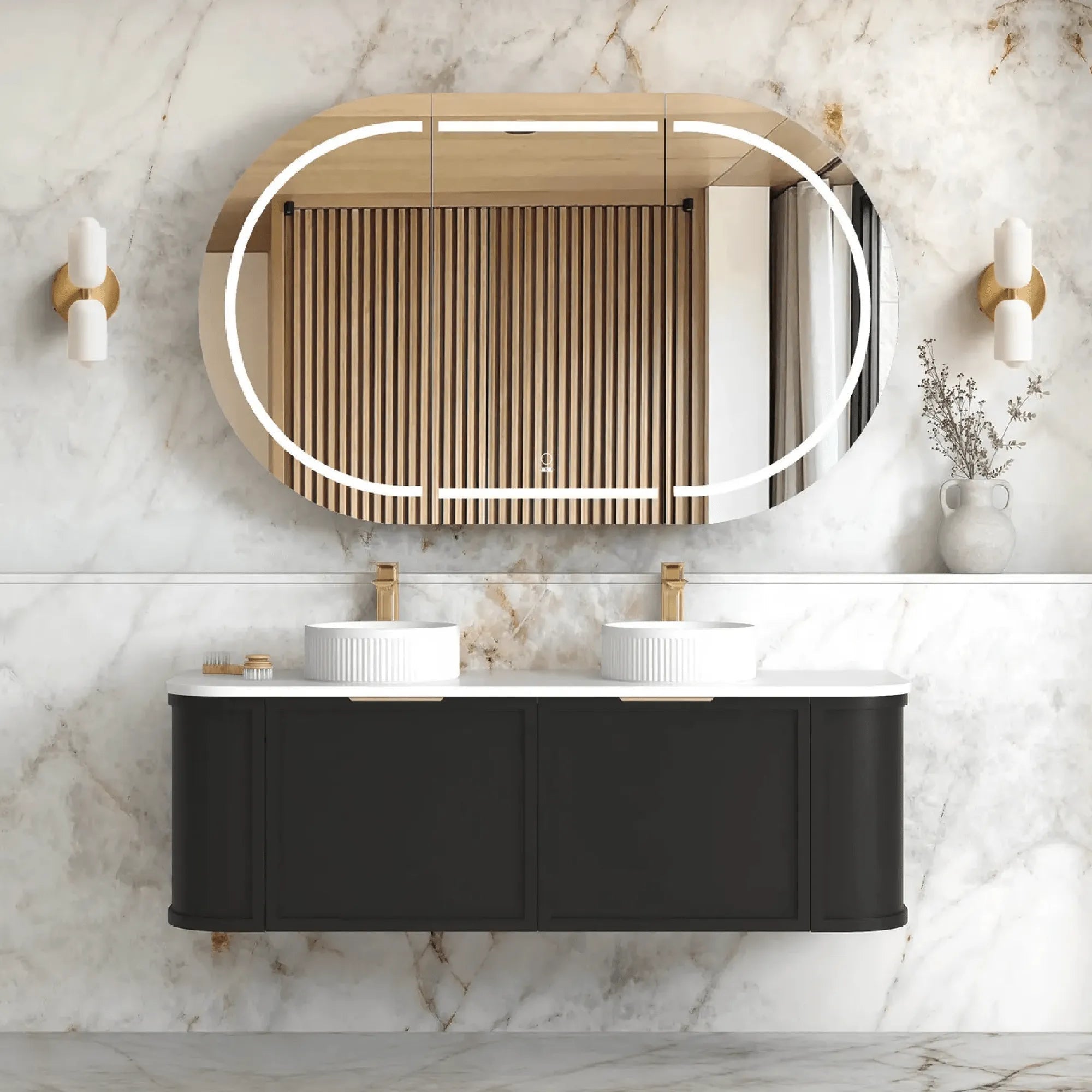 OTTI - Hampshire 1500mm Satin Black Wall Hung Curve Vanity-Vanities-from our-Otti-supplier–available at Bathroom City Perth