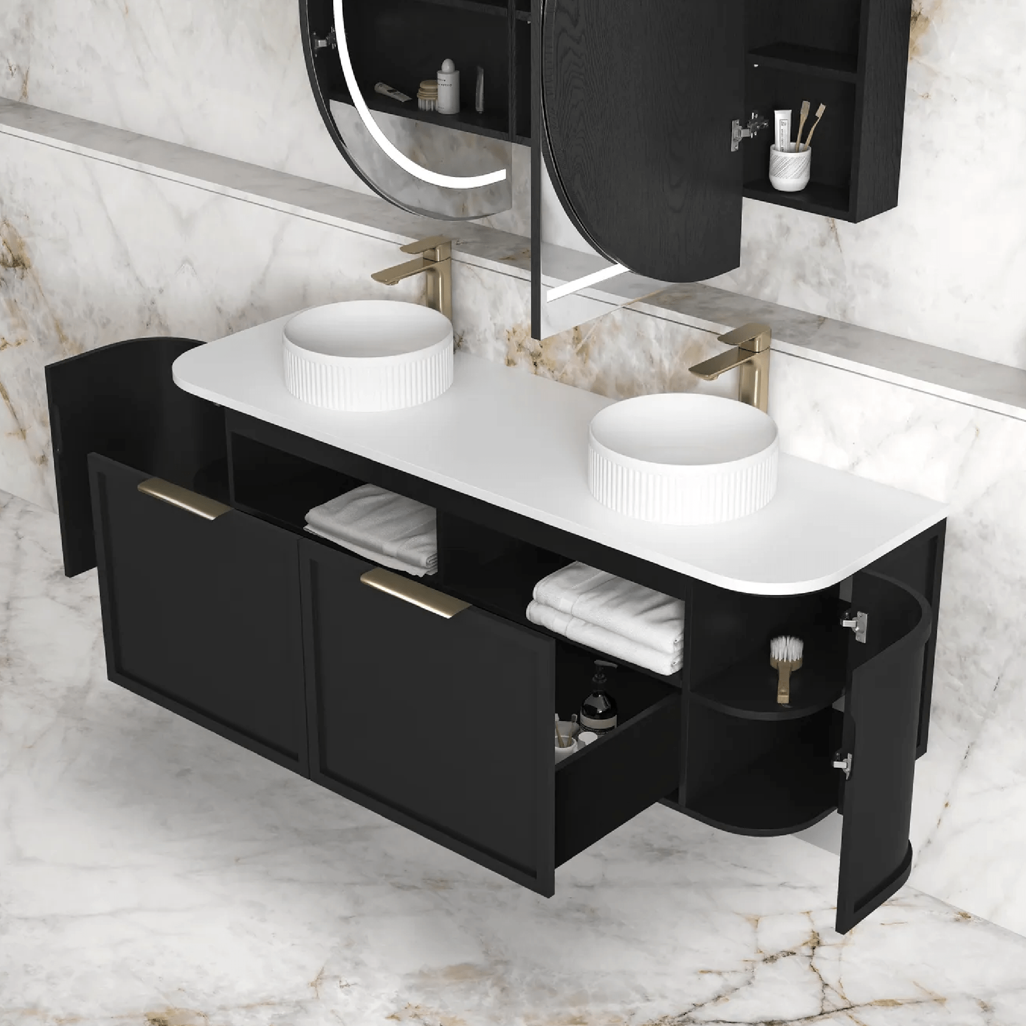 OTTI - Hampshire 1500mm Satin Black Wall Hung Curve Vanity - Vanities - from our - Otti - supplier–available at Bathroom City Perth