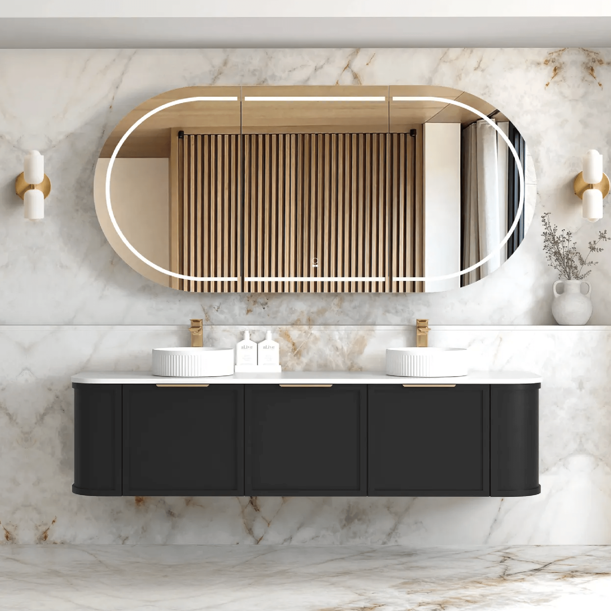 OTTI - Hampshire 1800mm Satin Black Wall Hung Curve Vanity - Vanities - from our - Otti - supplier–available at Bathroom City Perth