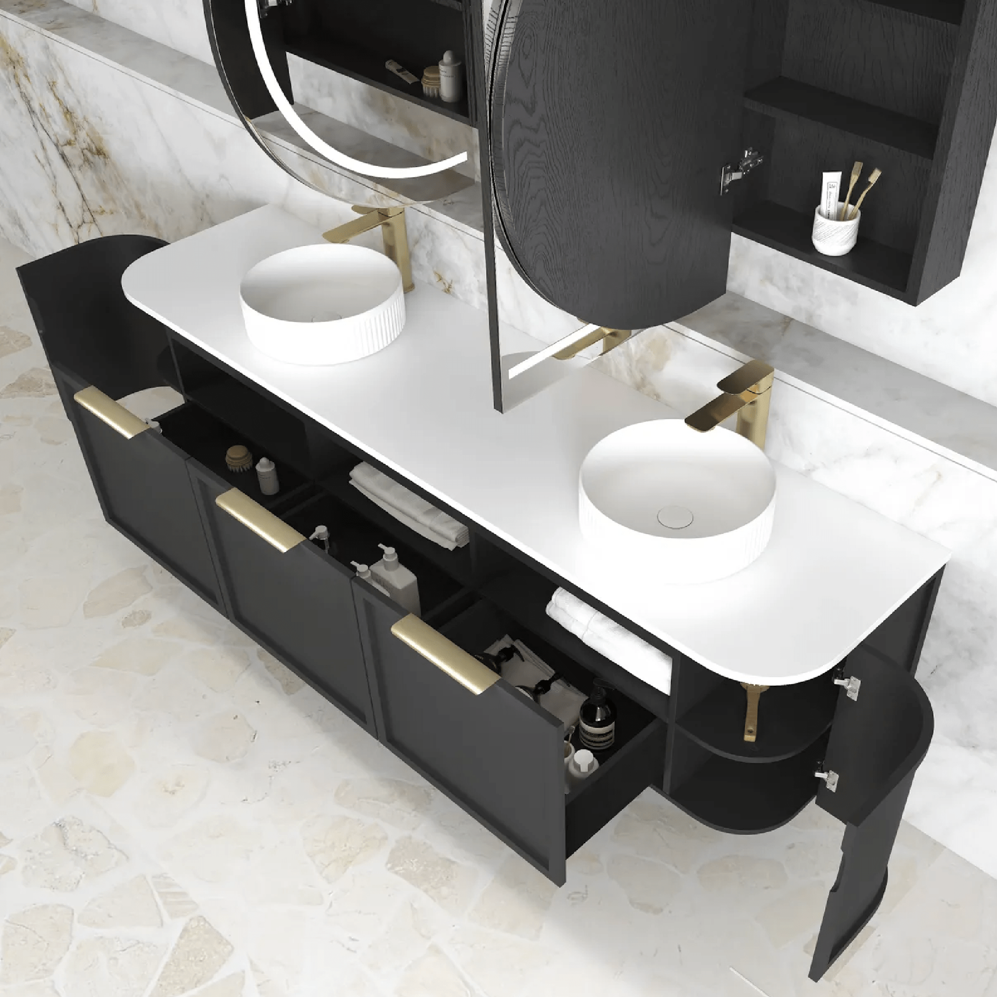 OTTI - Hampshire 1800mm Satin Black Wall Hung Curve Vanity - Vanities - from our - Otti - supplier–available at Bathroom City Perth