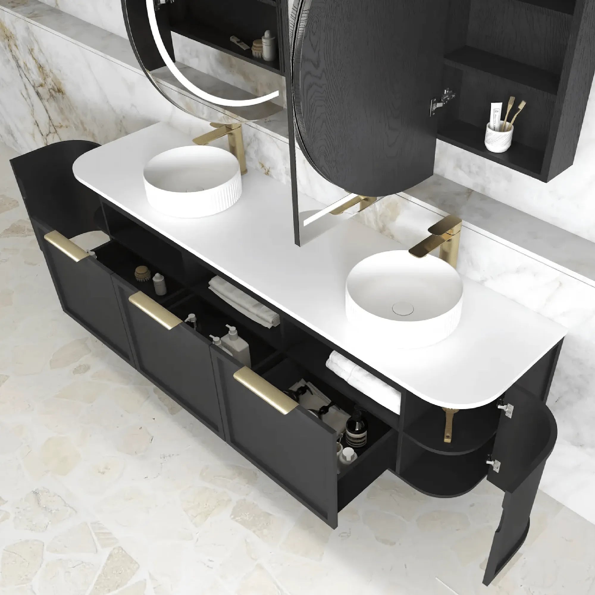 OTTI - Hampshire 1800mm Satin Black Wall Hung Curve Vanity-Vanities-from our-Otti-supplier–available at Bathroom City Perth