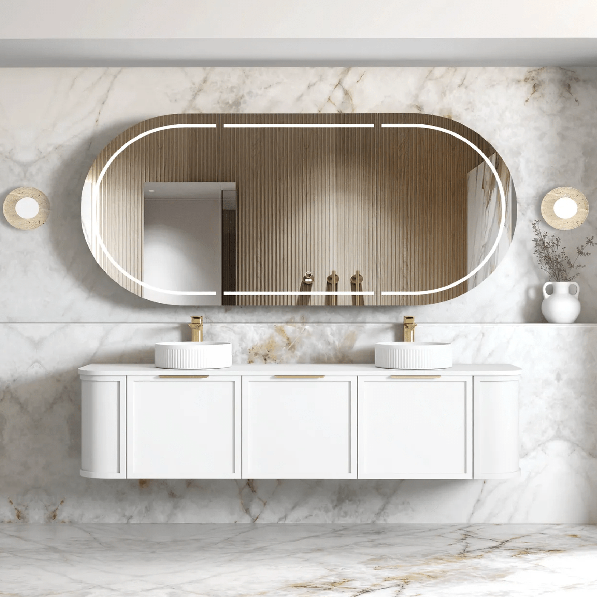 OTTI - Hampshire 1800mm Satin White Wall Hung Curve Vanity - Vanities - from our - Otti - supplier–available at Bathroom City Perth