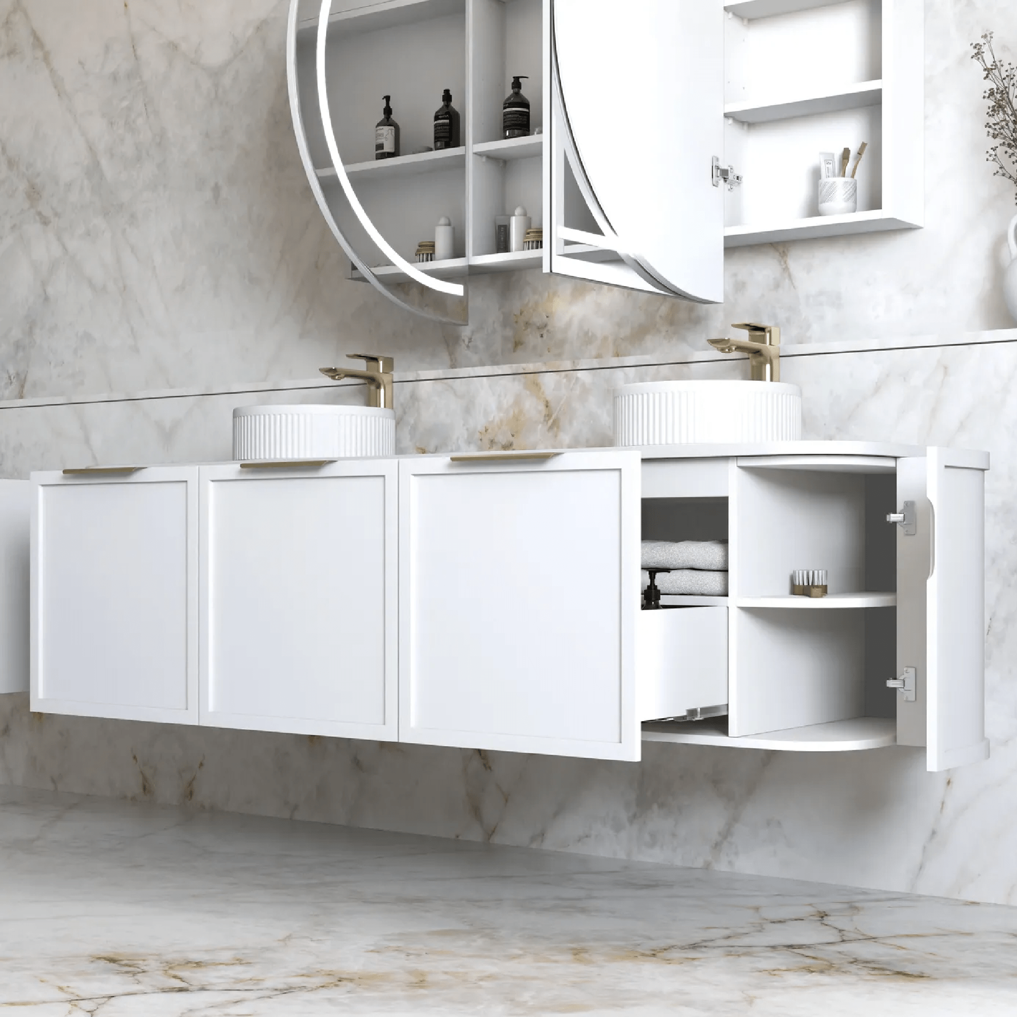 OTTI - Hampshire 1800mm Satin White Wall Hung Curve Vanity - Vanities - from our - Otti - supplier–available at Bathroom City Perth