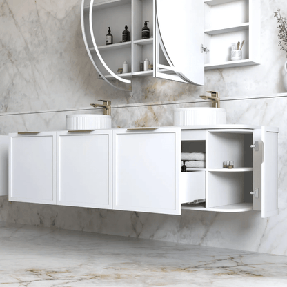 OTTI - Hampshire 1800mm Satin White Wall Hung Curve Vanity - Vanities - from our - Otti - supplier–available at Bathroom City Perth