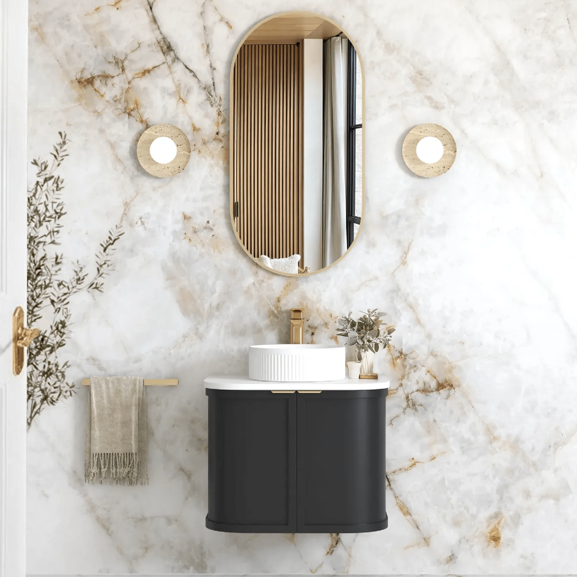 OTTI - Hampshire 600mm Satin Black Wall Hung Curve Vanity - Vanities - from our - Otti - supplier–available at Bathroom City Perth