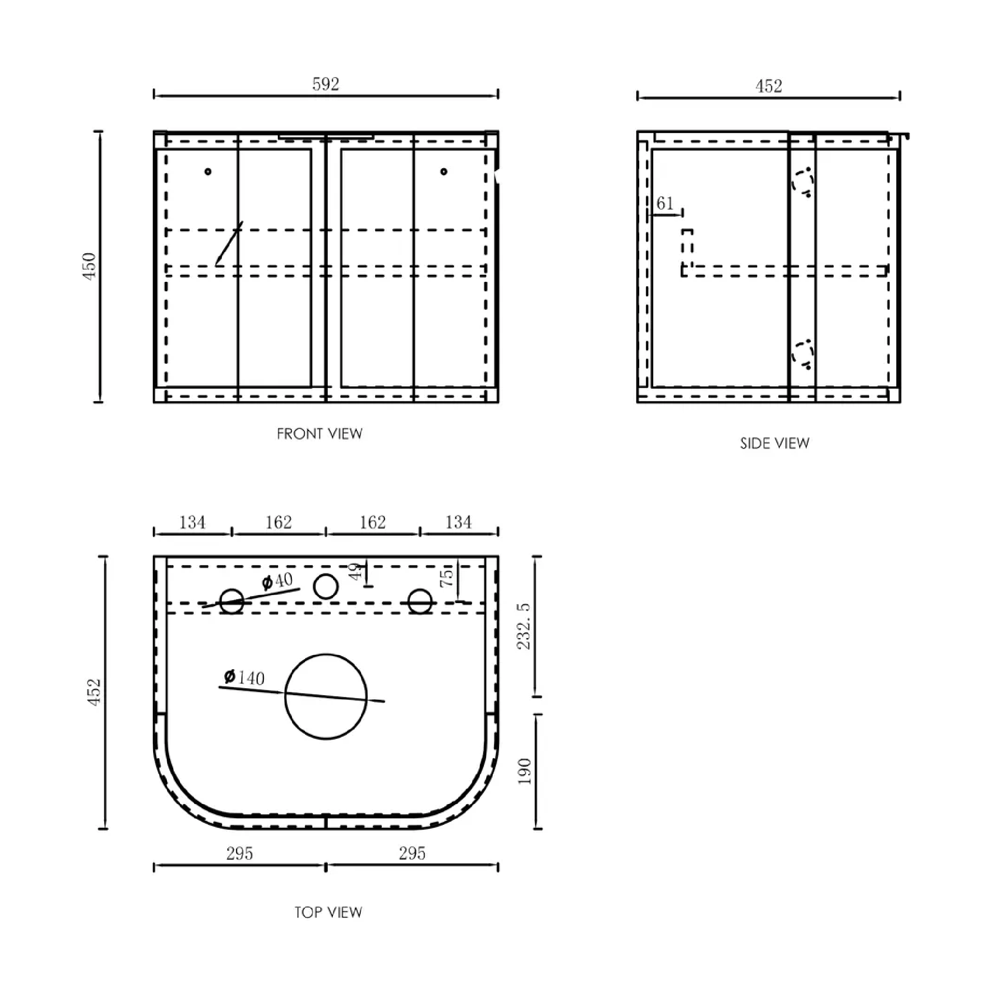 OTTI - Hampshire 600mm Satin Black Wall Hung Curve Vanity - Vanities - from our - Otti - supplier–available at Bathroom City Perth