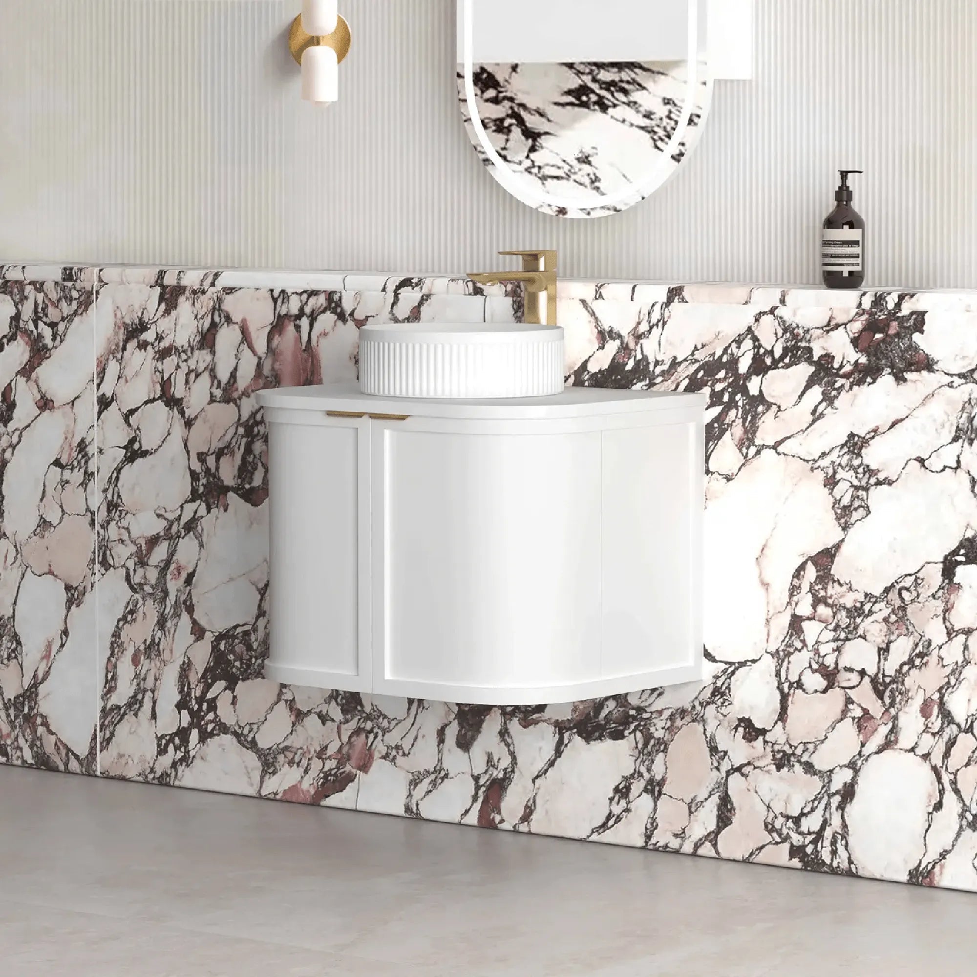 OTTI - Hampshire 600mm Satin White Wall Hung Curve Vanity-Vanities-from our-Otti-supplier–available at Bathroom City Perth