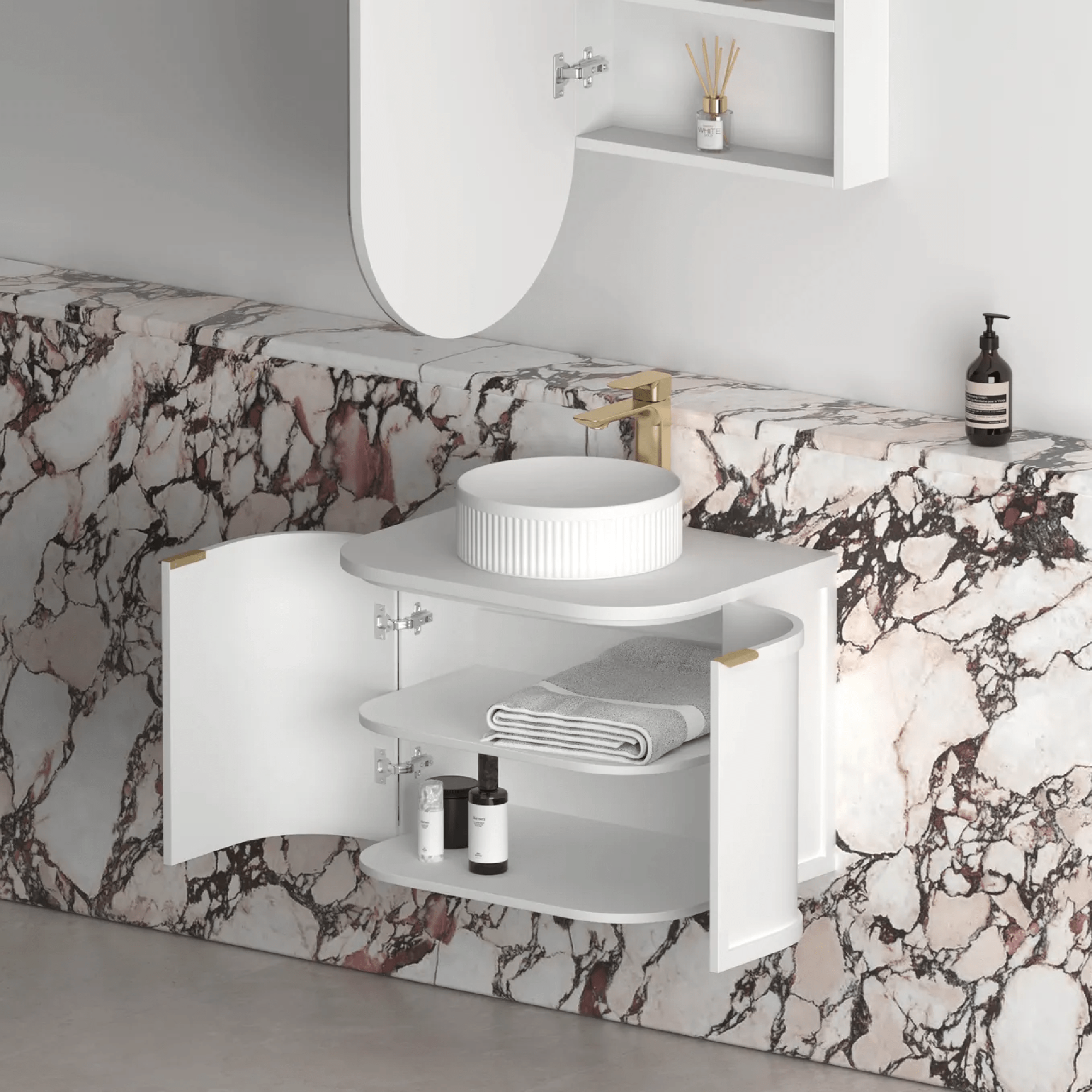OTTI - Hampshire 600mm Satin White Wall Hung Curve Vanity - Vanities - from our - Otti - supplier–available at Bathroom City Perth