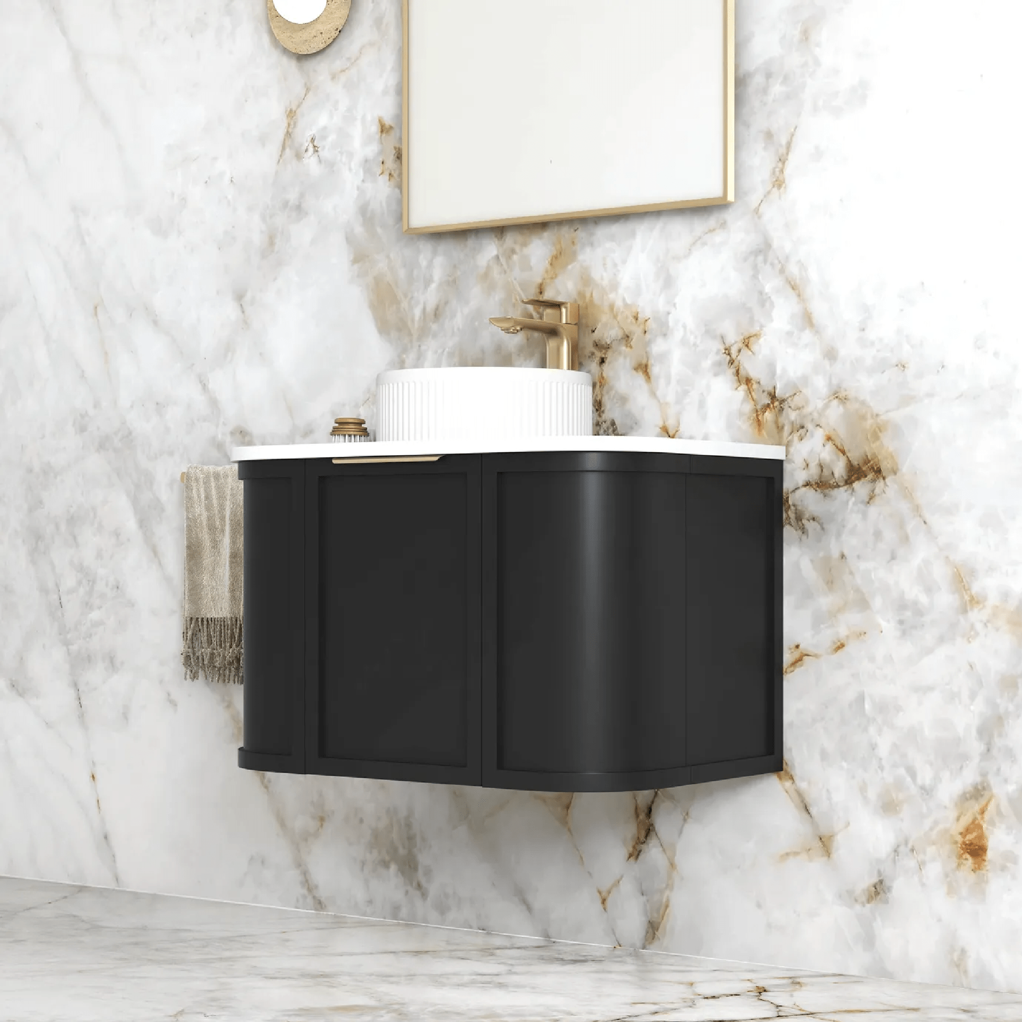 OTTI - Hampshire 750mm Satin Black Wall Hung Curve Vanity - Vanities - from our - Otti - supplier–available at Bathroom City Perth