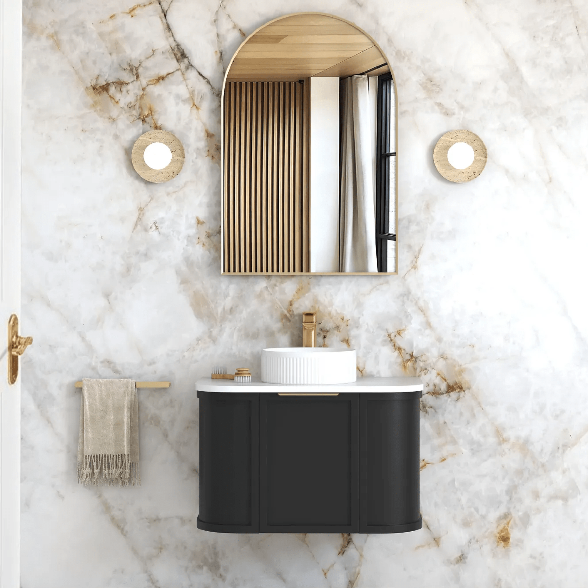 OTTI - Hampshire 750mm Satin Black Wall Hung Curve Vanity - Vanities - from our - Otti - supplier–available at Bathroom City Perth