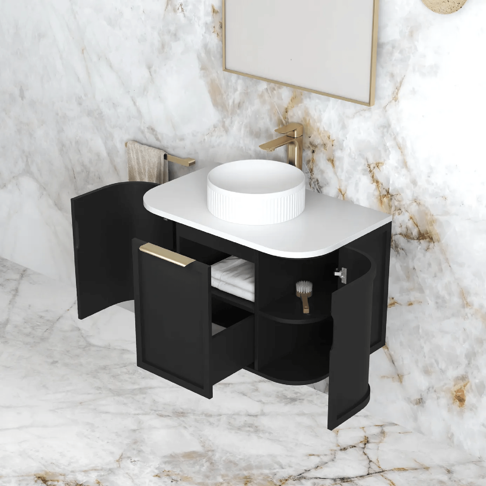 OTTI - Hampshire 750mm Satin Black Wall Hung Curve Vanity - Vanities - from our - Otti - supplier–available at Bathroom City Perth