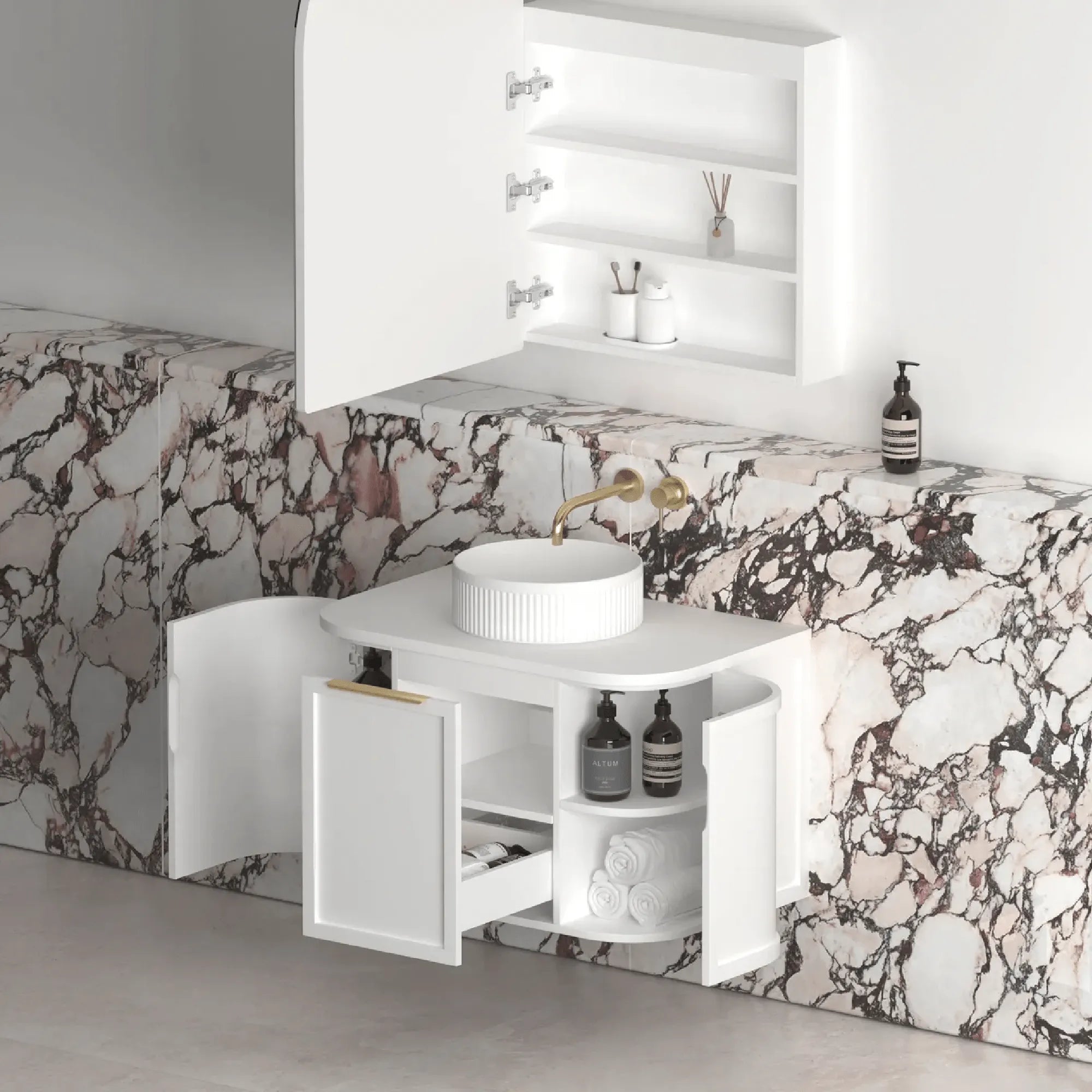 OTTI - Hampshire 750mm Satin White Wall Hung Curve Vanity-Vanities-from our-Otti-supplier–available at Bathroom City Perth
