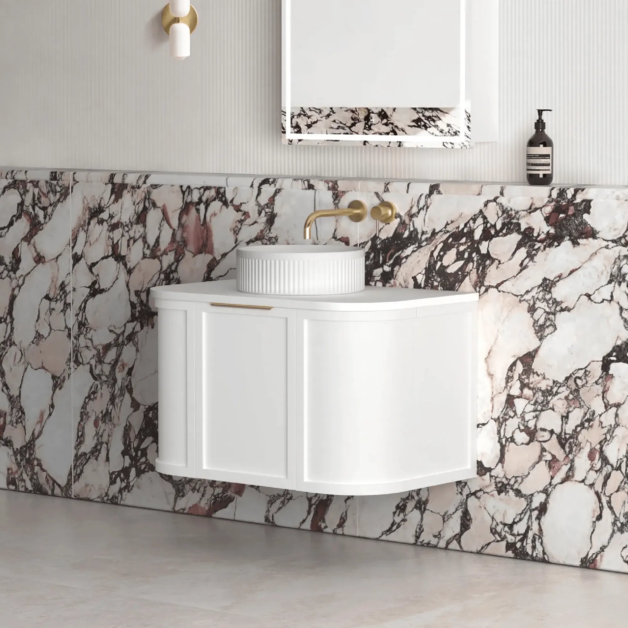 OTTI - Hampshire 750mm Satin White Wall Hung Curve Vanity-Vanities-from our-Otti-supplier–available at Bathroom City Perth