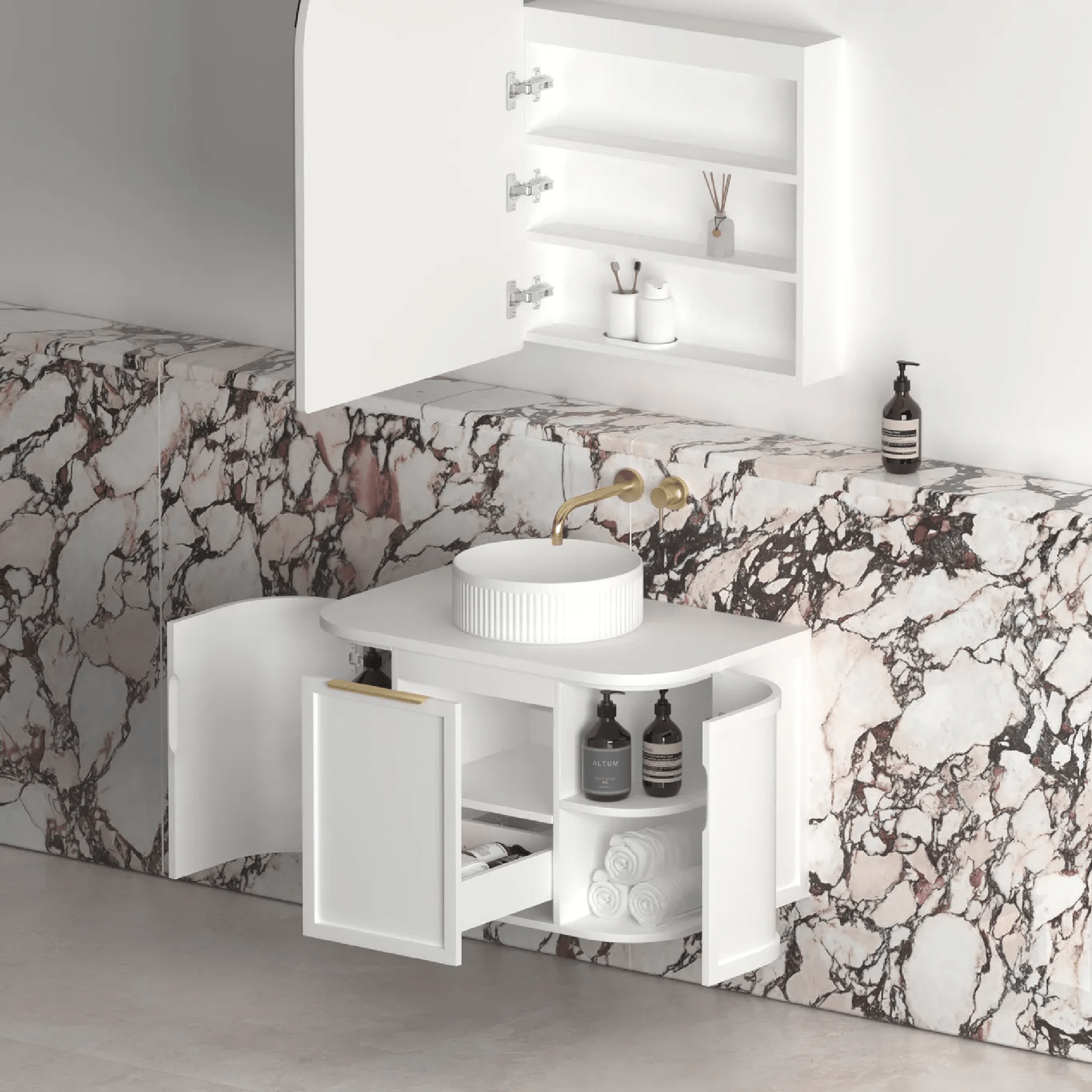OTTI - Hampshire 750mm Satin White Wall Hung Curve Vanity - Vanities - from our - Otti - supplier–available at Bathroom City Perth