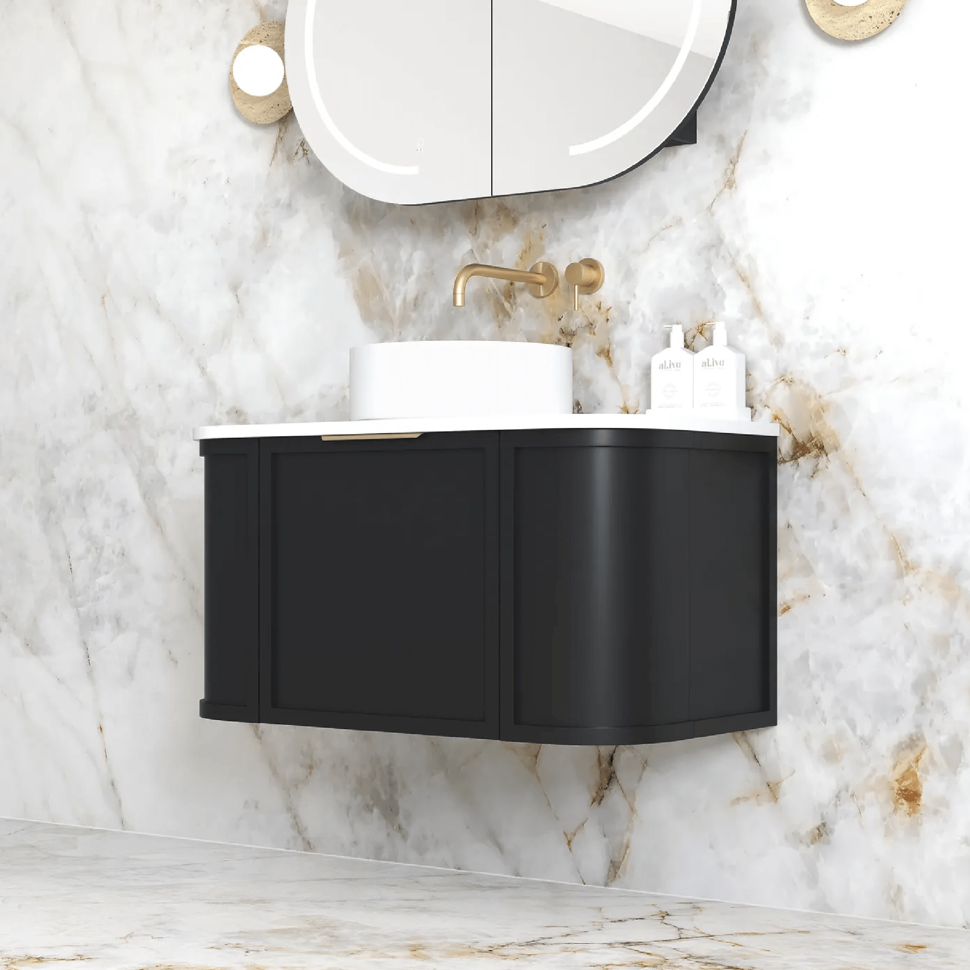 OTTI - Hampshire 900mm Satin Black Wall Hung Curve Vanity - Vanities - from our - Otti - supplier–available at Bathroom City Perth