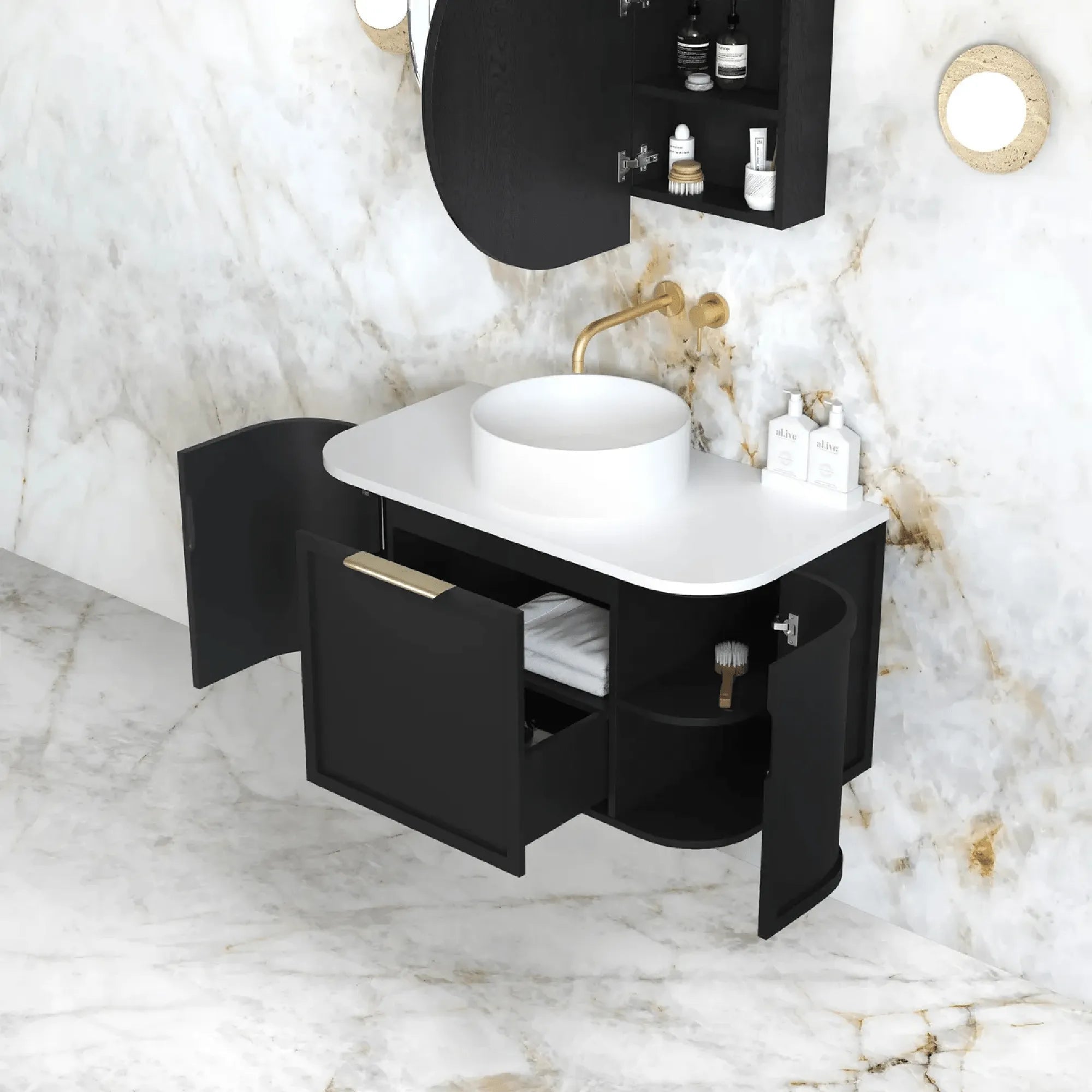 OTTI - Hampshire 900mm Satin Black Wall Hung Curve Vanity-Vanities-from our-Otti-supplier–available at Bathroom City Perth