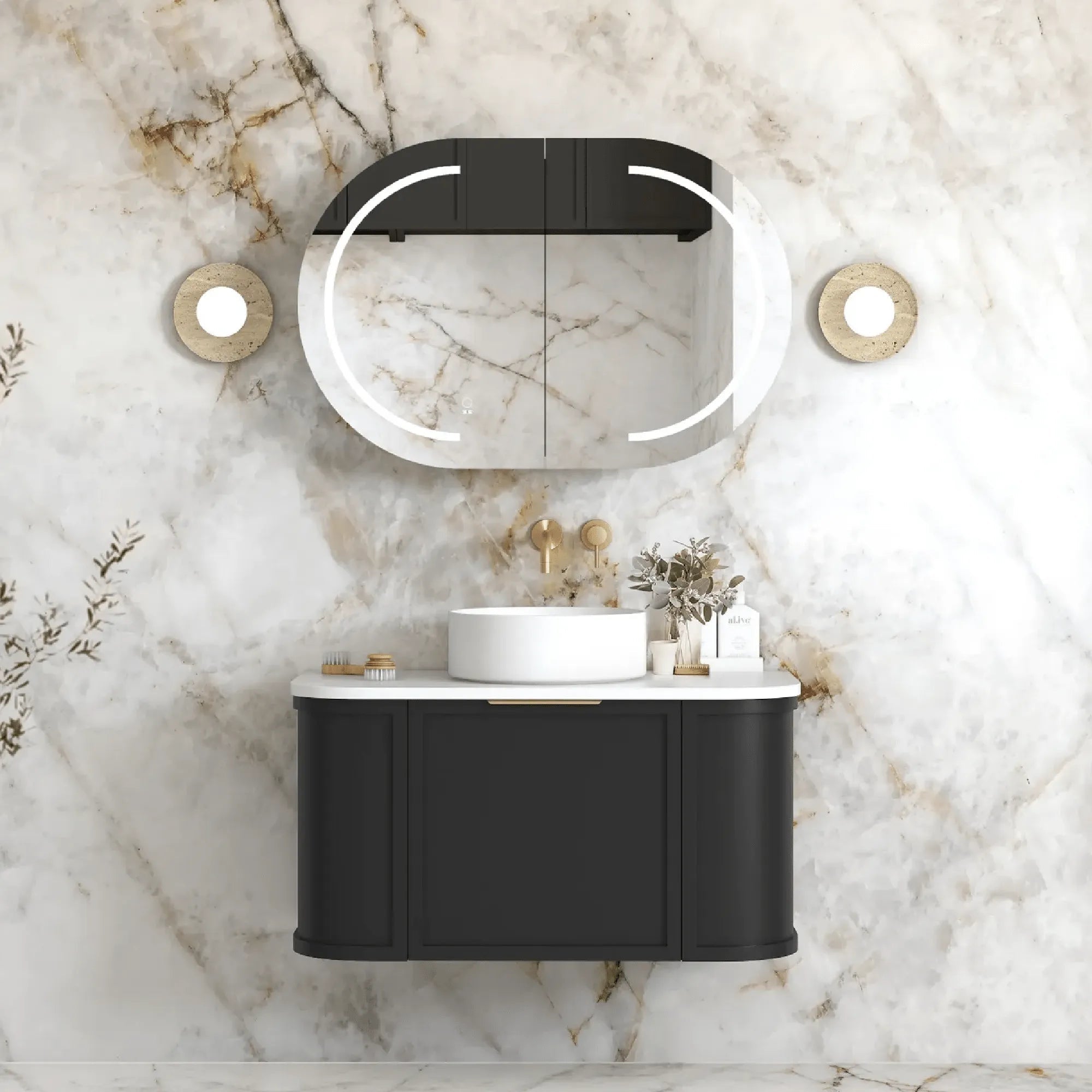 OTTI - Hampshire 900mm Satin Black Wall Hung Curve Vanity-Vanities-from our-Otti-supplier–available at Bathroom City Perth