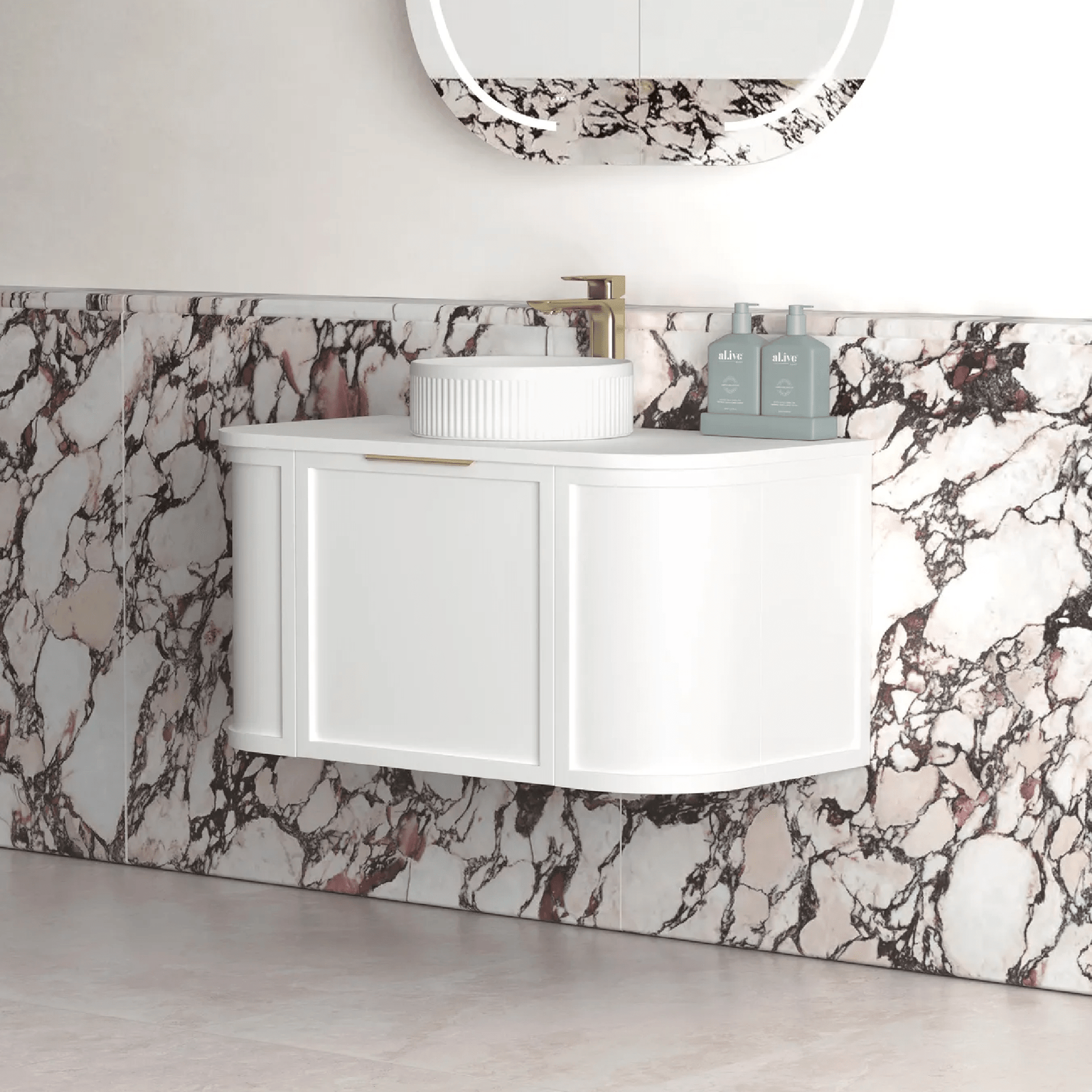 OTTI - Hampshire 900mm Satin White Wall Hung Curve Vanity - Vanities - from our - Otti - supplier–available at Bathroom City Perth