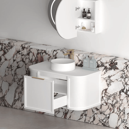 OTTI - Hampshire 900mm Satin White Wall Hung Curve Vanity - Vanities - from our - Otti - supplier–available at Bathroom City Perth
