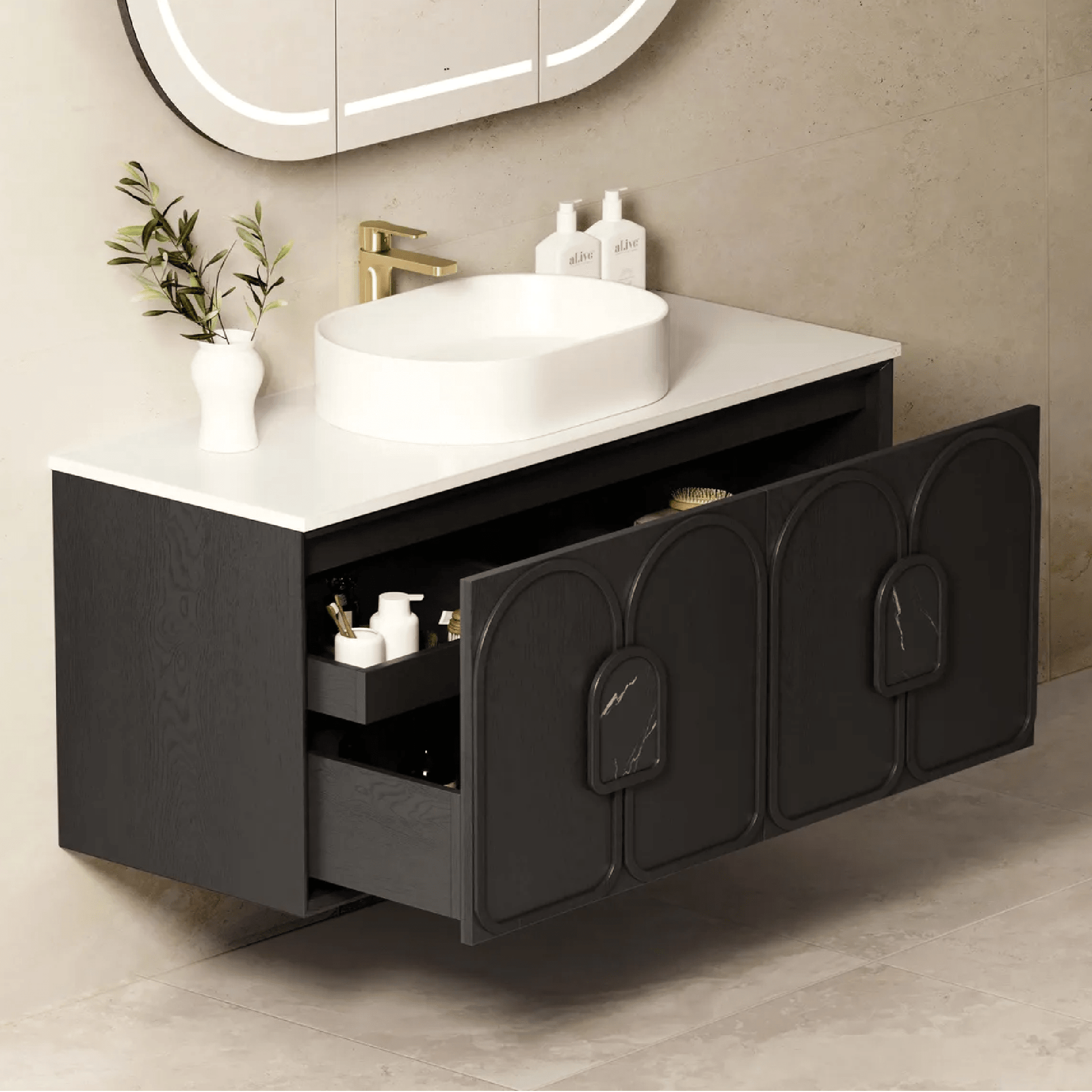 OTTI - Laguna 1200mm Black American Oak Wall Hung Vanity - Vanities - from our - Otti - supplier–available at Bathroom City Perth