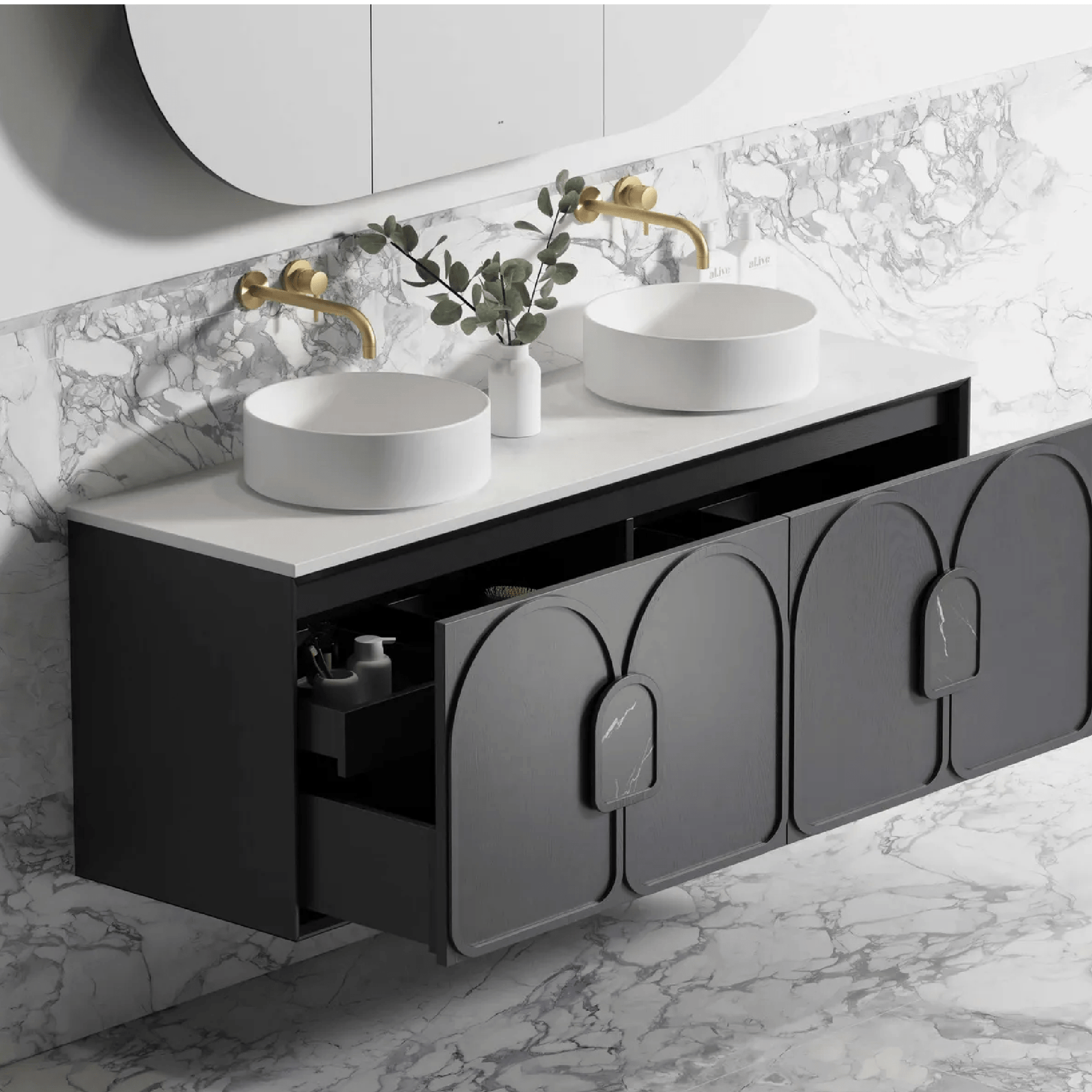 OTTI - Laguna 1500mm Black American Oak Wall Hung Vanity - Vanities - from our - Otti - supplier–available at Bathroom City Perth
