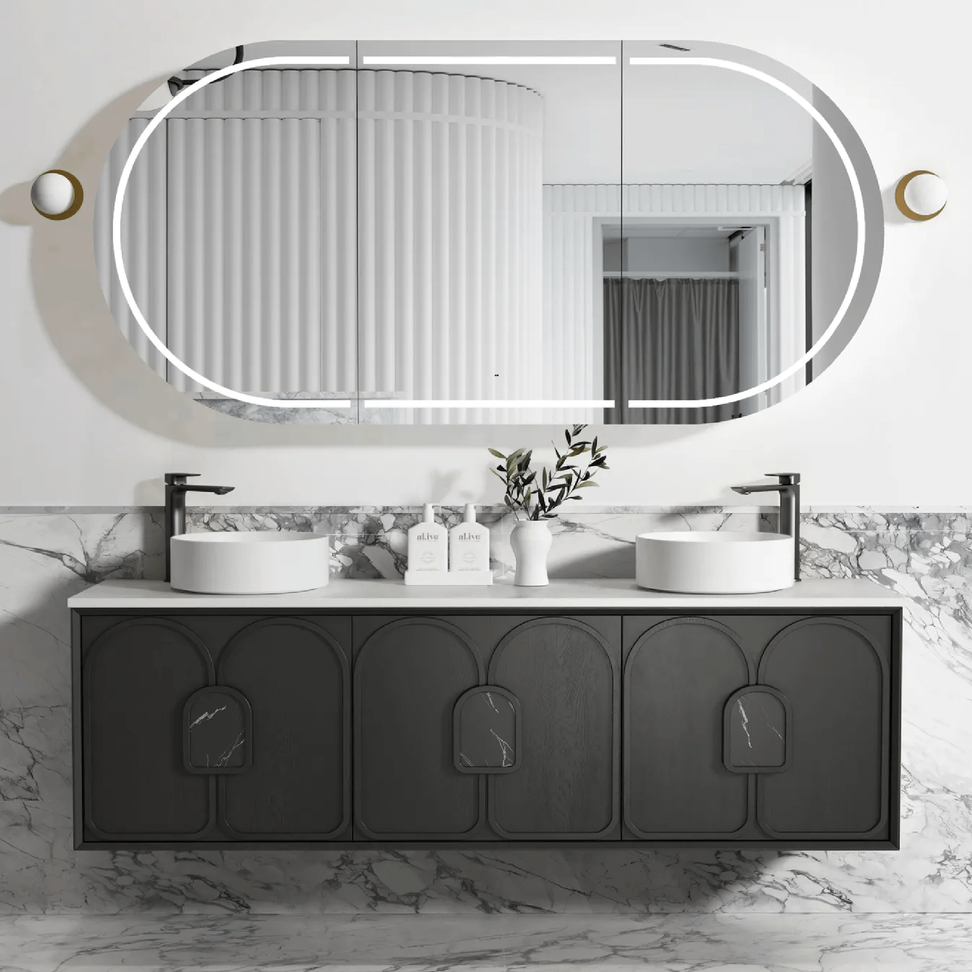 OTTI - Laguna 1800mm Black American Oak Wall Hung Vanity - Vanities - from our - Otti - supplier–available at Bathroom City Perth