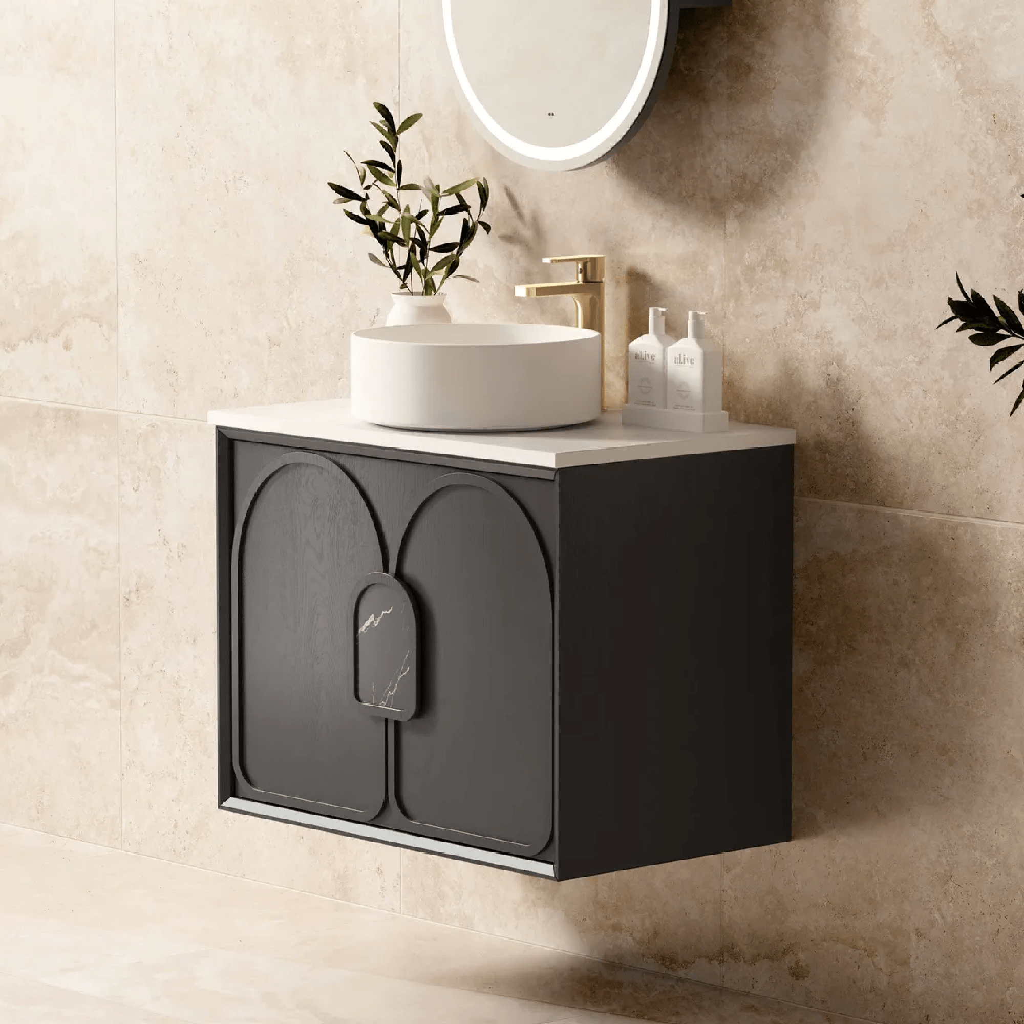 OTTI - Laguna 750mm Black American Oak Wall Hung Vanity - Vanities - from our - Otti - supplier–available at Bathroom City Perth