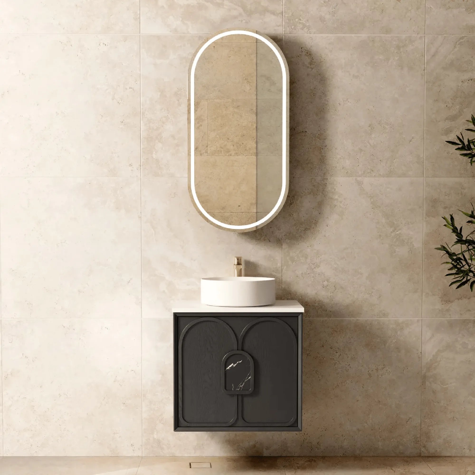 OTTI - Laguna Mark II 600mm Black Oak Wall Hung Vanity-Vanities-from our-Otti-supplier–available at Bathroom City Perth