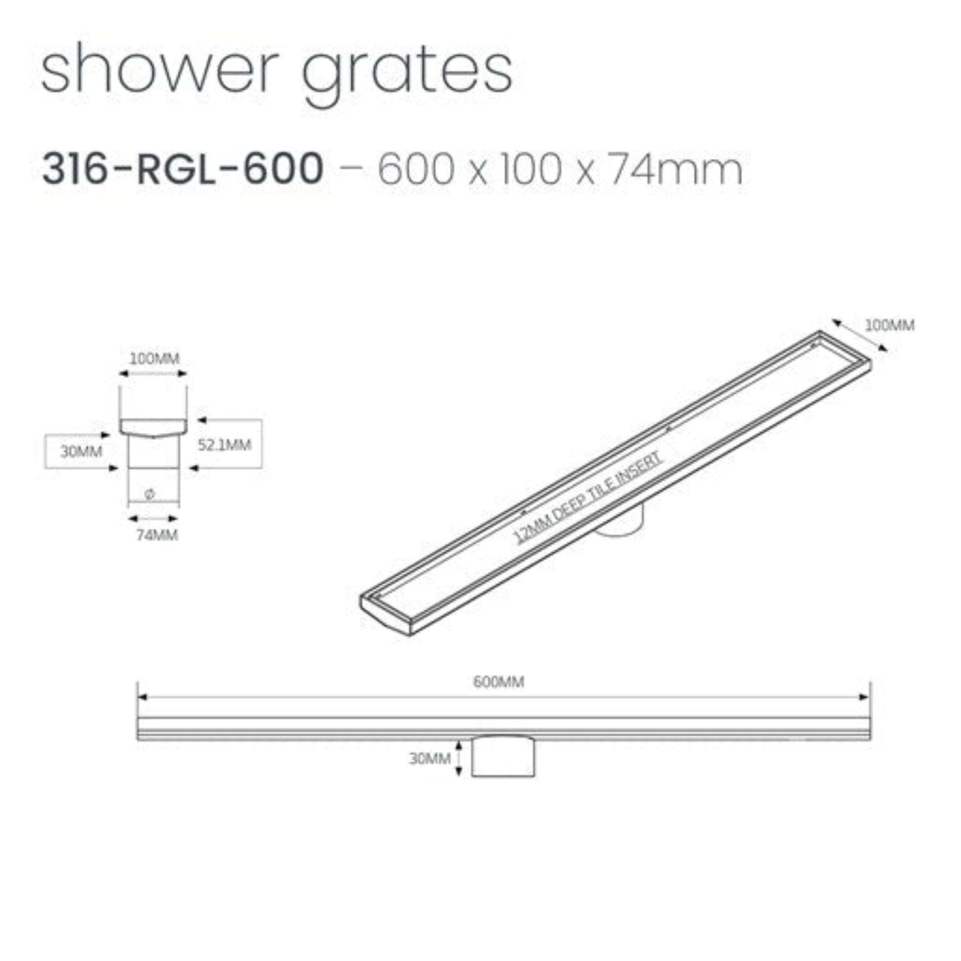 RADIANT - 600 LINEAR TILE INSERT FLOOR GRATE MATT BLACKAccessories – available at Bathroom City Perth