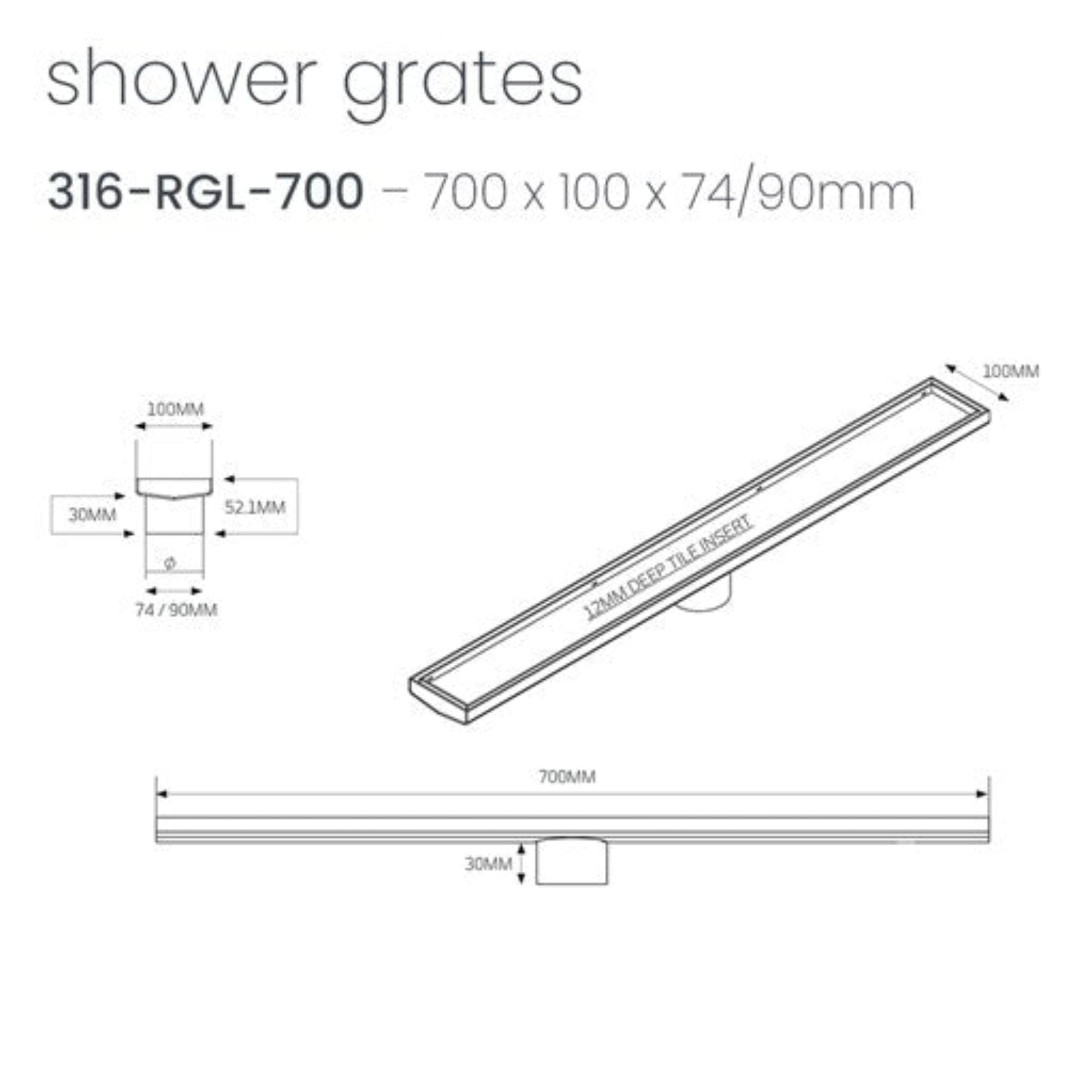 RADIANT - 700 LINEAR TILE INSERT FLOOR GRATE GUN METAL GREYAccessories – available at Bathroom City Perth