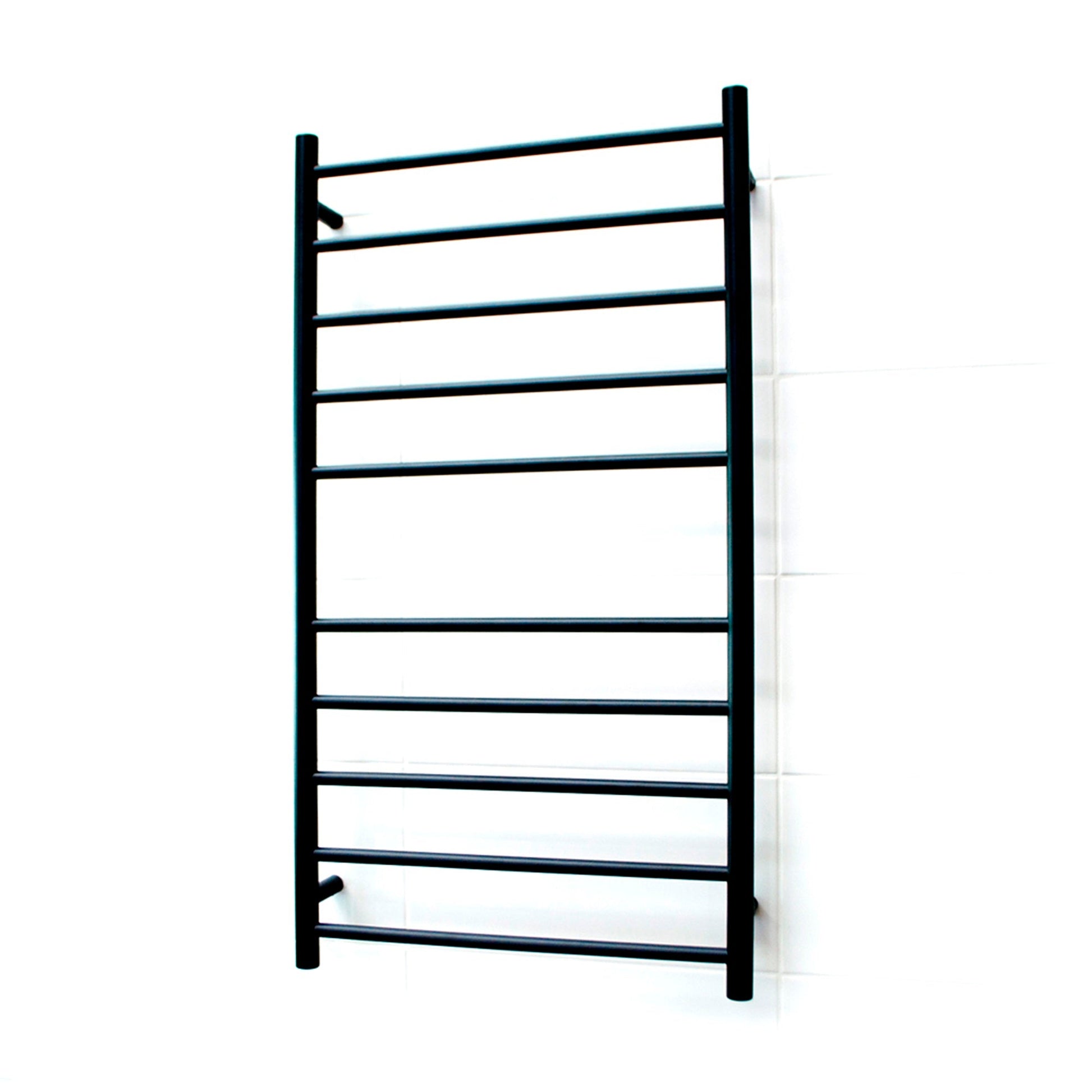 RADIANT - BRTR02 - HEATED ROUND LADDER 600 X 1100 MM MATT BLACKHeated Towel Rails – available at Bathroom City Perth