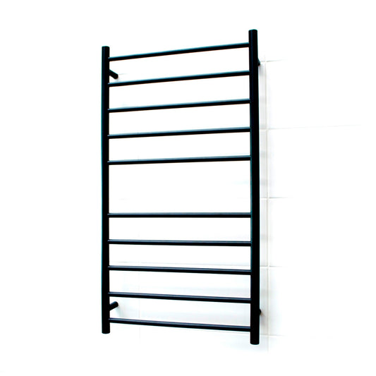 RADIANT - BRTR02 - HEATED ROUND LADDER 600 X 1100 MM MATT BLACKHeated Towel Rails – available at Bathroom City Perth