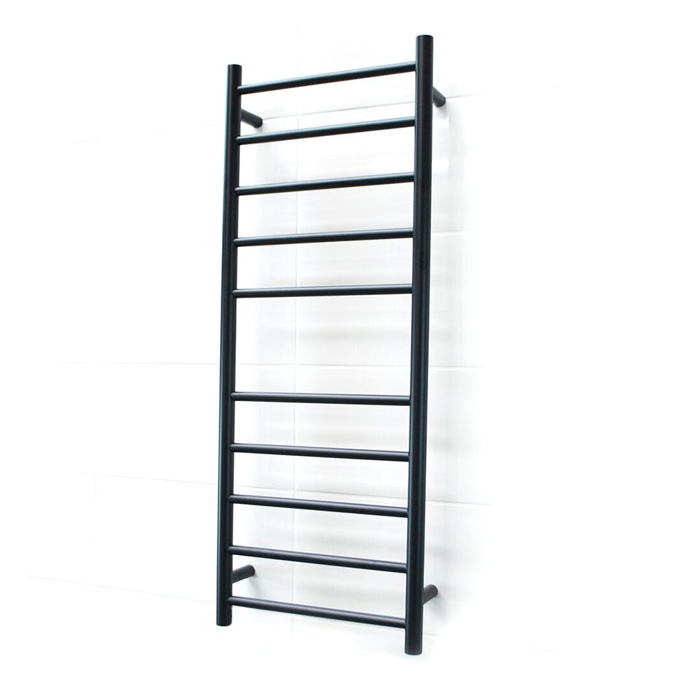 RADIANT - BRTR430 Heated Round Ladder 430x1100mm Matt Black - Heated Towel Rails - from our - Radiant - supplier–available at Bathroom City Perth