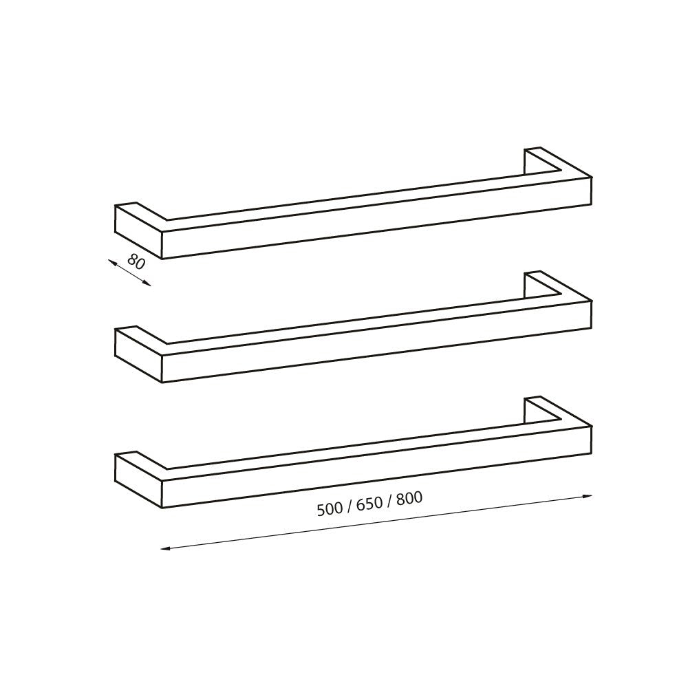 RADIANT - BRU - SBSTR - 800 Heated Low Voltage Single Square Bar 800mm Brushed Satin - Heated Towel Rails - from our - Radiant - supplier–available at Bathroom City Perth