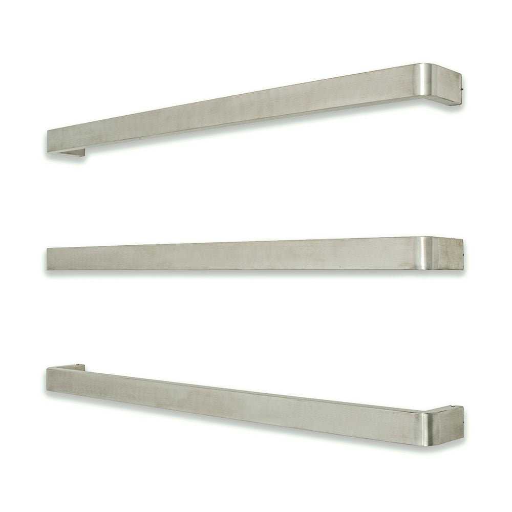 RADIANT - BRU - VAIL - 650 Heated Single Square Bar With Rounded Ends 650mm Brushed Satin - Heated Towel Rails - from our - Radiant - supplier–available at Bathroom City Perth