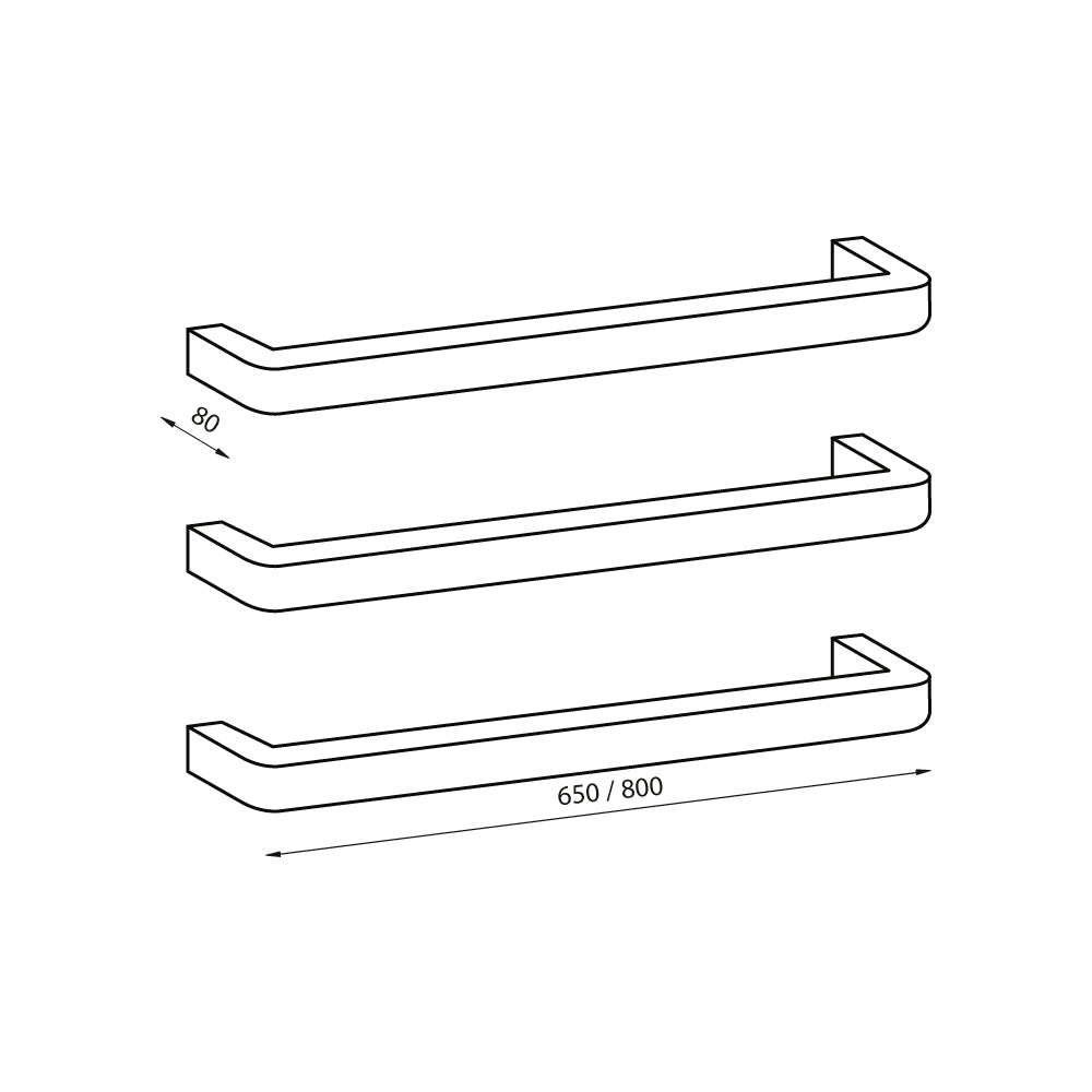 RADIANT - BRU - VAIL - 800 Heated Single Square Bar With Rounded Ends 800mm Brushed Satin - Heated Towel Rails - from our - Radiant - supplier–available at Bathroom City Perth