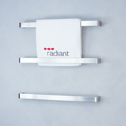 RADIANT - BRU - VAIL - 800 Heated Single Square Bar With Rounded Ends 800mm Brushed Satin - Heated Towel Rails - from our - Radiant - supplier–available at Bathroom City Perth